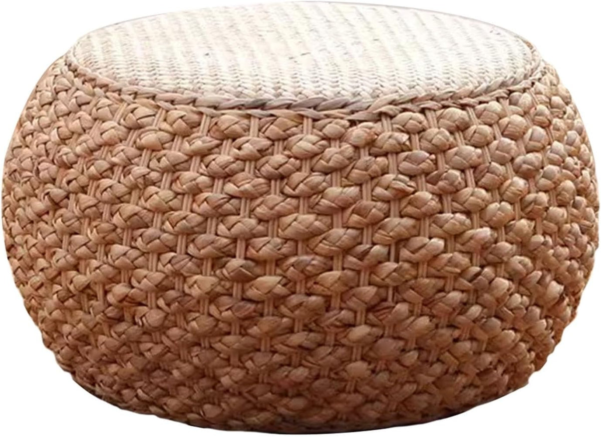 Round Ottoman Natural Seagrass Braided Poof Hand Weaving Round Ottomans Boho Footrest Stool for Home Living Room Bedroom Patio(22cm/8.6in)