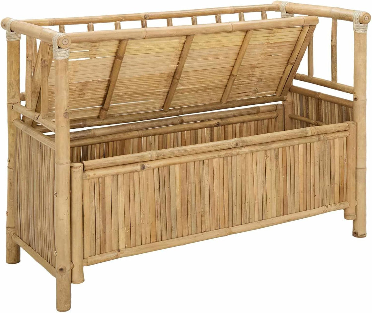 Garden Storage Bench, 43" Outdoor Storage Box Bench with Seat, Natural Bamboo Deck Box for Patio, Backyard and Sunroom, Decorative Wood Bench with Hidden Compartment