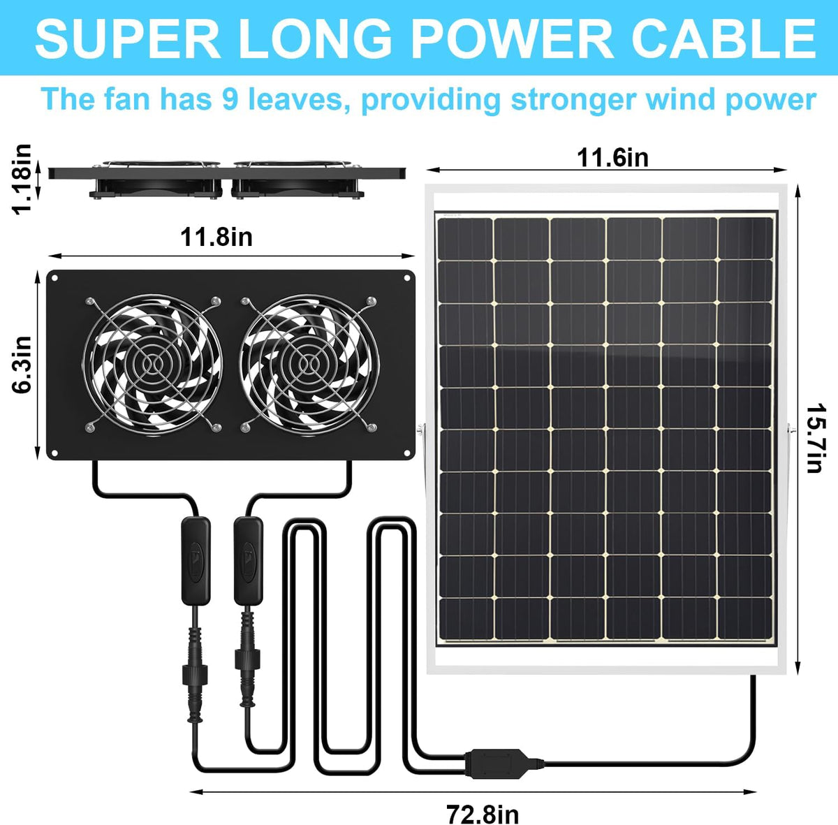 25W Solar Powered Dual Metal Shell Fan Kit, IPX7 Waterproof Monocrystalline Solar Panel Intake Exhaust Fans for Chicken Coops, Greenhouses, Sheds, Dog Houses, and Windows Ventilation and Plug & Play