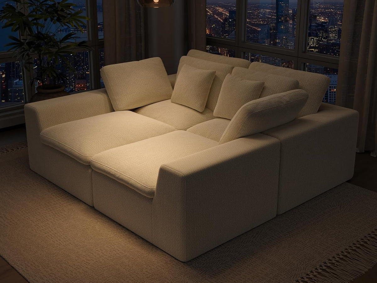 113” Cloud Couch 丨 Modular Sectional Couches for Living Room 丨 L Shaped Couch with Nice Back Support 4 Seater Warm White Chenille