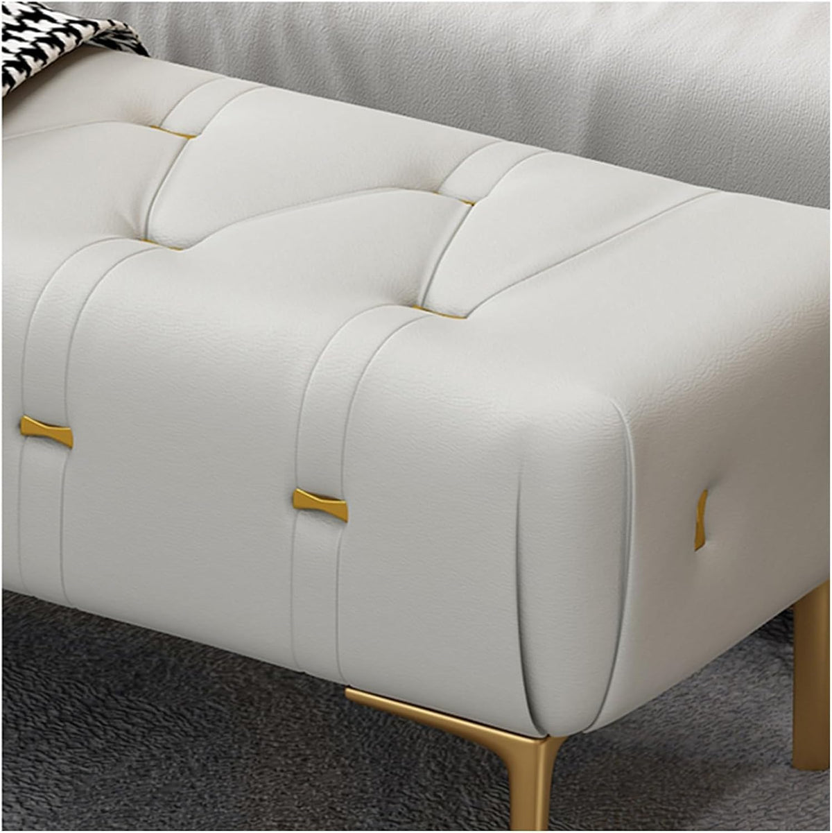 Modern Upholstered Tufted Bench with Padded Seat, Footrest Foot Stool with Sturdy Metal Leg, Leather for Bedroom Living Room Entryway Entryway(Beige,100 * 40 * 43cm)