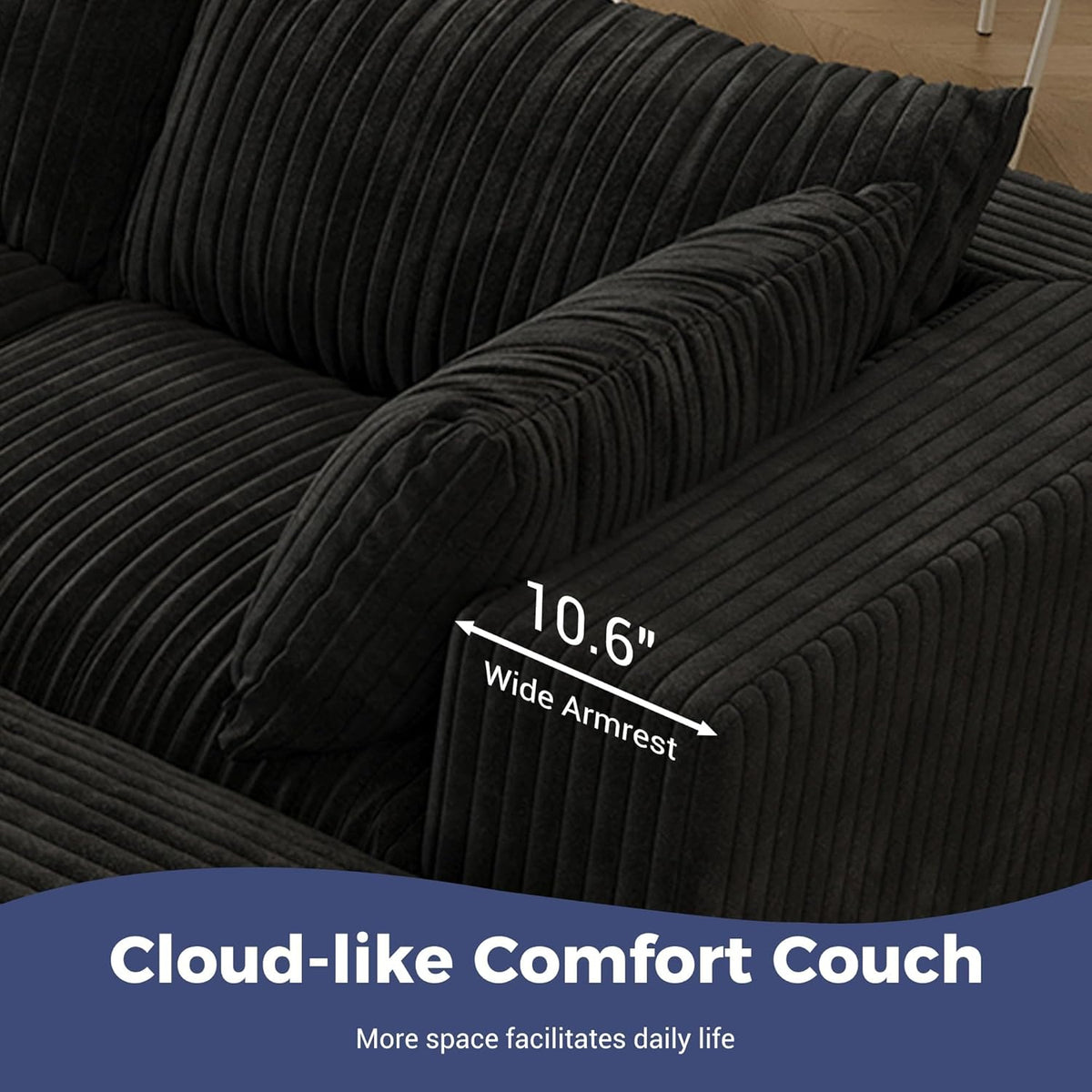 157.6" Oversized Cloud Sofa with 2 Ottomans, Modern Corduroy U Shaped Modular Sectional Couch, Deep Seat Floor Furniture Set, No Assembly Required (4 Seater+2 Ottoman)