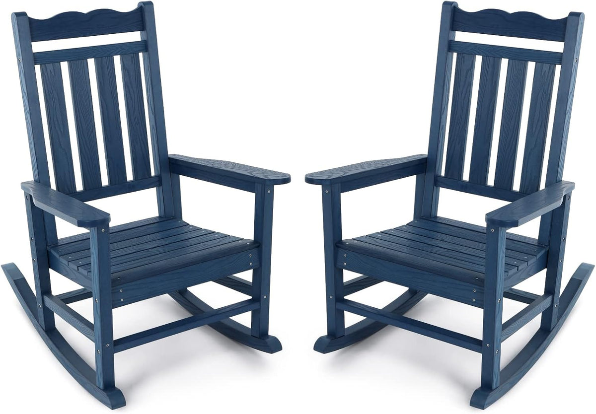 Stoog All-Weather Patio Rocking Chairs Set of 2, Outdoor Rocking Chair with 400 lbs Support, Porch Rocker, Rocking Chairs for Porch, Backyard, Garden and Deck, Blue