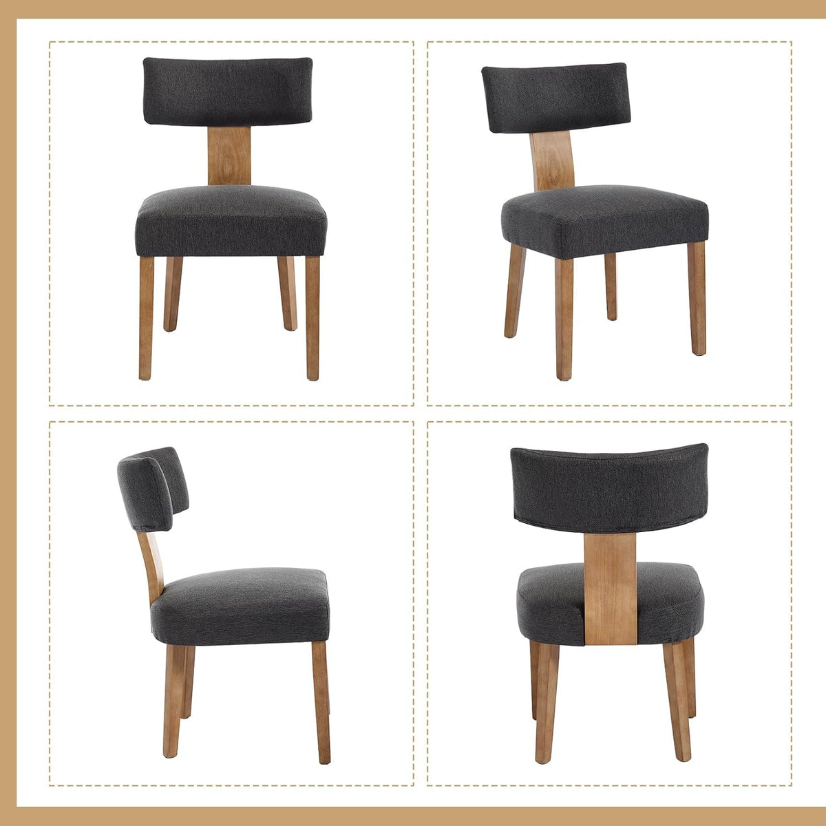 Upholstered Dining Chairs Set of 6, Mid-Century Modern Dining Chairs with Wood Legs, Linen Fabric Farmhouse Kitchen Chairs Armless, Comfy Side Chairs for Living Room/Kitchen, Grey