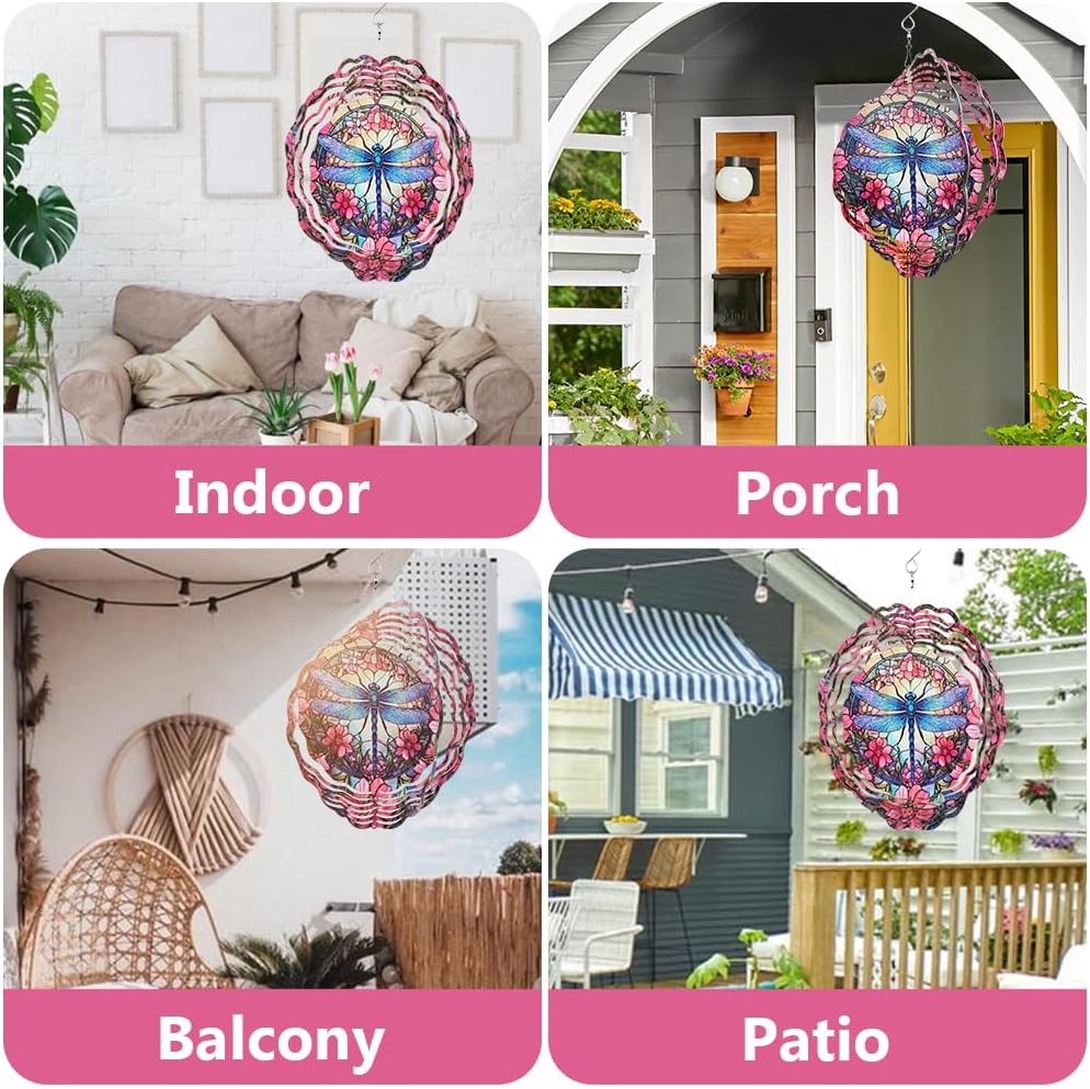 Dragonfly Wind Spinner, 3D Hanging Stainless Steel Garden Spinner, Wind Spinner Hanging for Outdoor & Indoor Décor, Unique Gifts for Yard Garden Decoration or Patio Décor (Dragonfly)