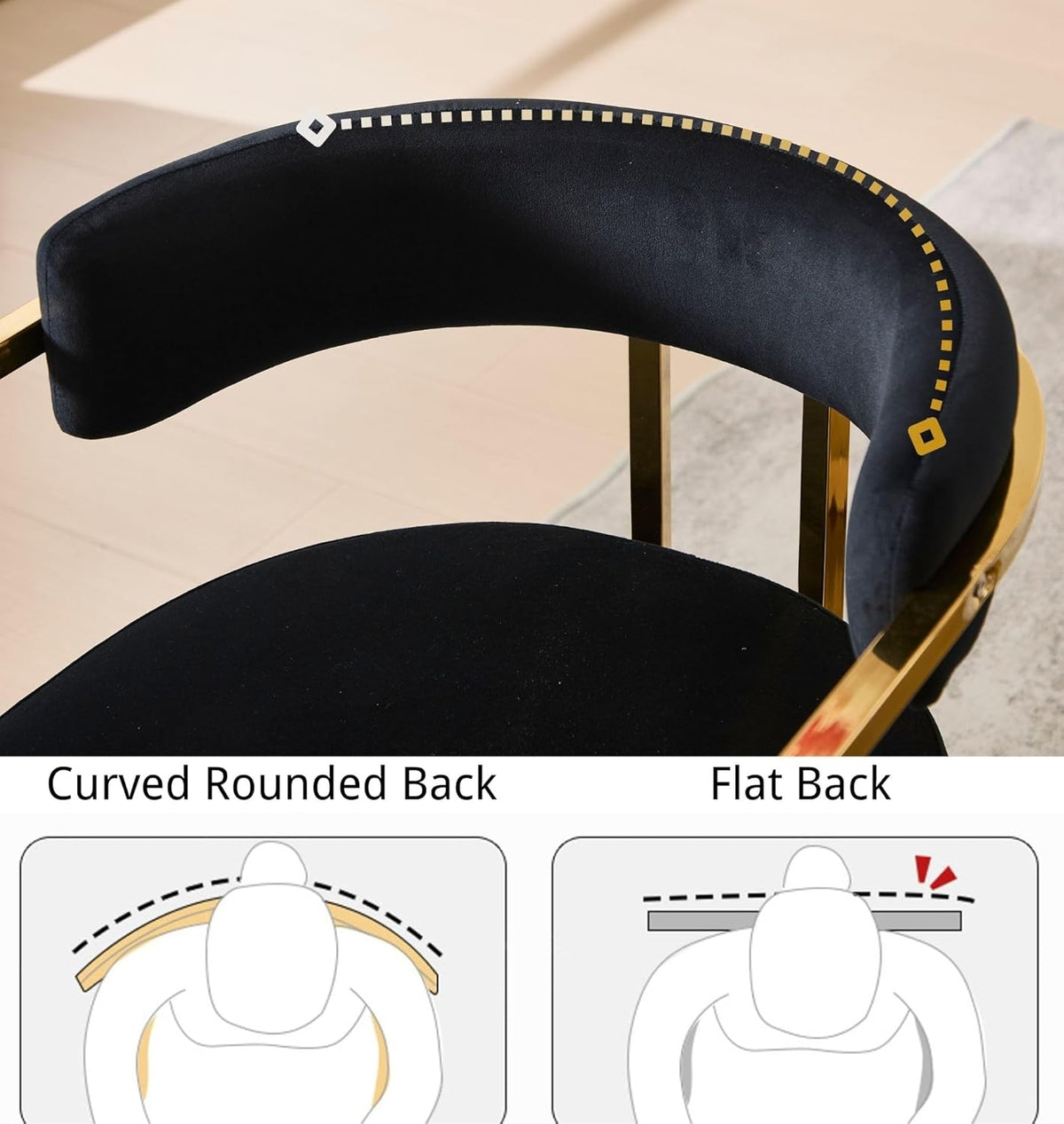 Hyfirm Barrel Dining Chairs Set of 6, Modern Upholstered Belvet Dining Room Chairs with Armrests Gold Metal Legs, Accent Kitchen Chair for Restaurant Living Room, Black