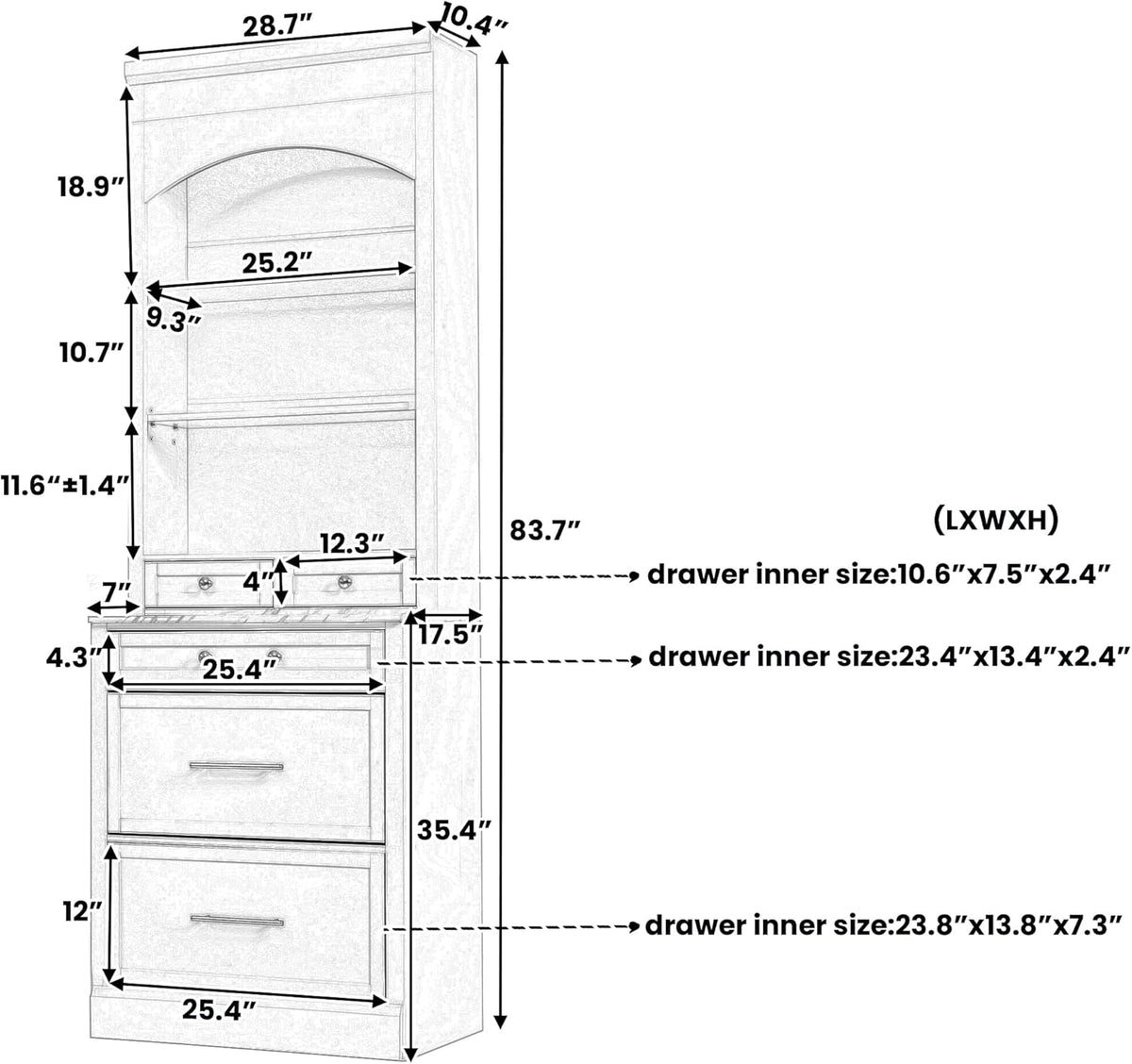 84'' Tall Kitchen Pantry, Storage Cabinet with 5 Storage Drawers and Adjustable Shelf, Anti-Tip Safety, Faux Marble Top Display Cupboard for Kitchen, Dining Room, Living Room, White