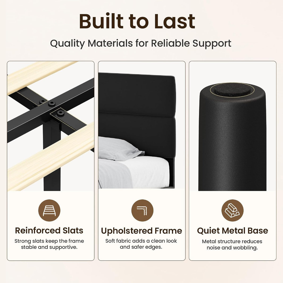 GRUSIGN King Size Platform Bed Frame with Velvet Headboard, Adjustable Height Wooden Slats Support, Upholstered Mattress Foundation, Fits Mattress or Mattress with Box Spring, Easy Assembly, Black