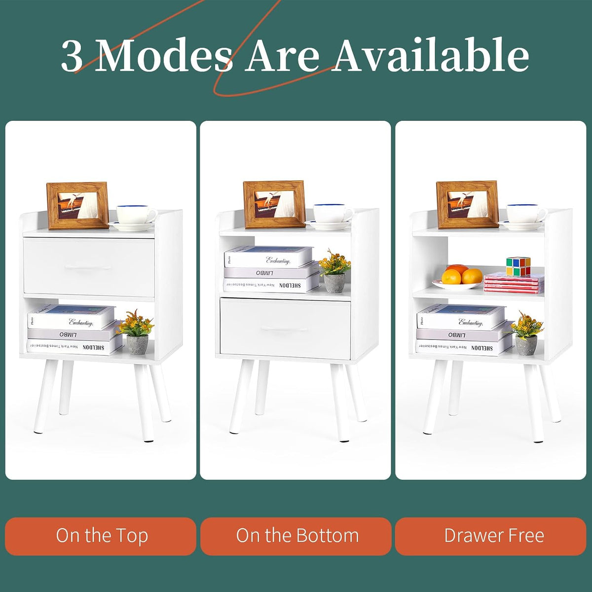 Yoobure Modern Nightstand with Drawer, Bedside Tables, Mid Century Nightstands with Open Storage Shelf, Wood Bedside Table, Small Night Stands for Bedrooms, 2-Tier Night Table