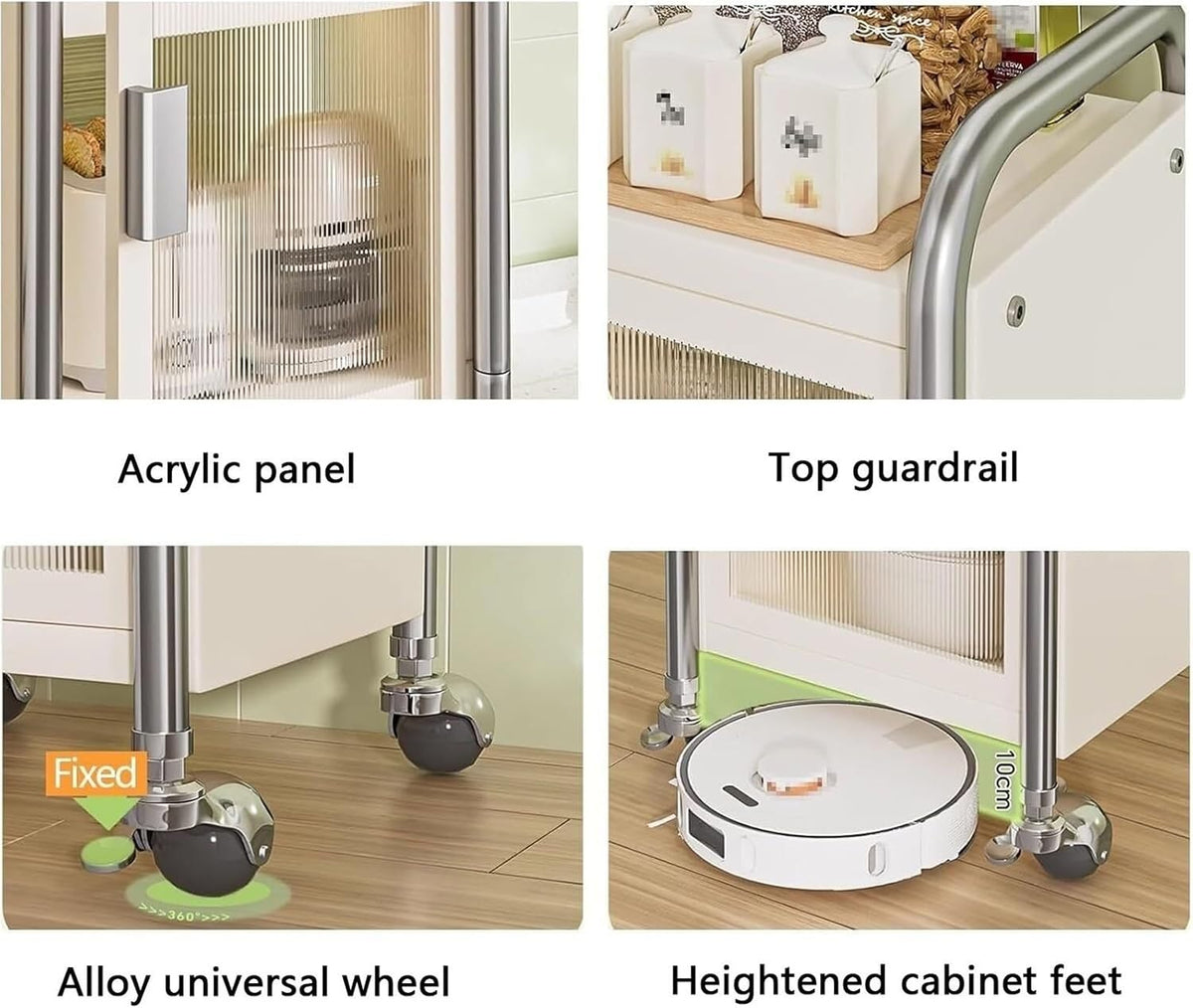 Multi-Layer Kitchen Racks Narrow Pantry Storage Cabinet for Small Spaces with Wheels Free Standing Microwave Stand Utility Organization and Storage Rack(2 Tier)