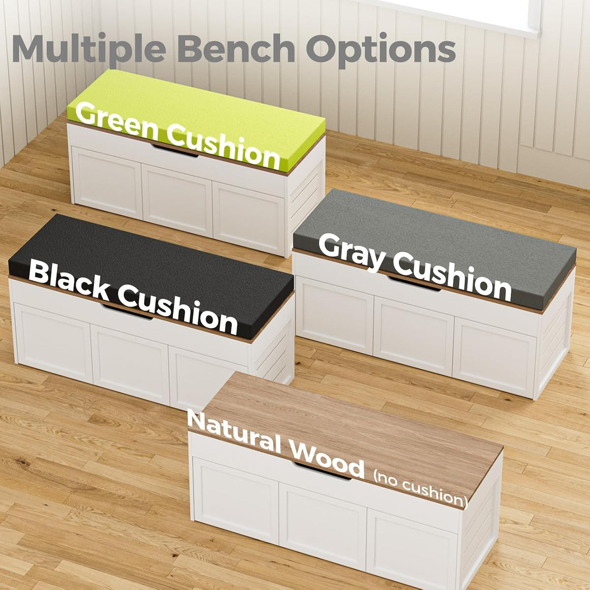Kikihouse L-Shaped Corner Storage Bench with Cushion, Backless Wood Bench with Hidden Storage, for Dining Nook, Kitchen, Entryway, Cloakroom (Bench+Light Gray Cushion)