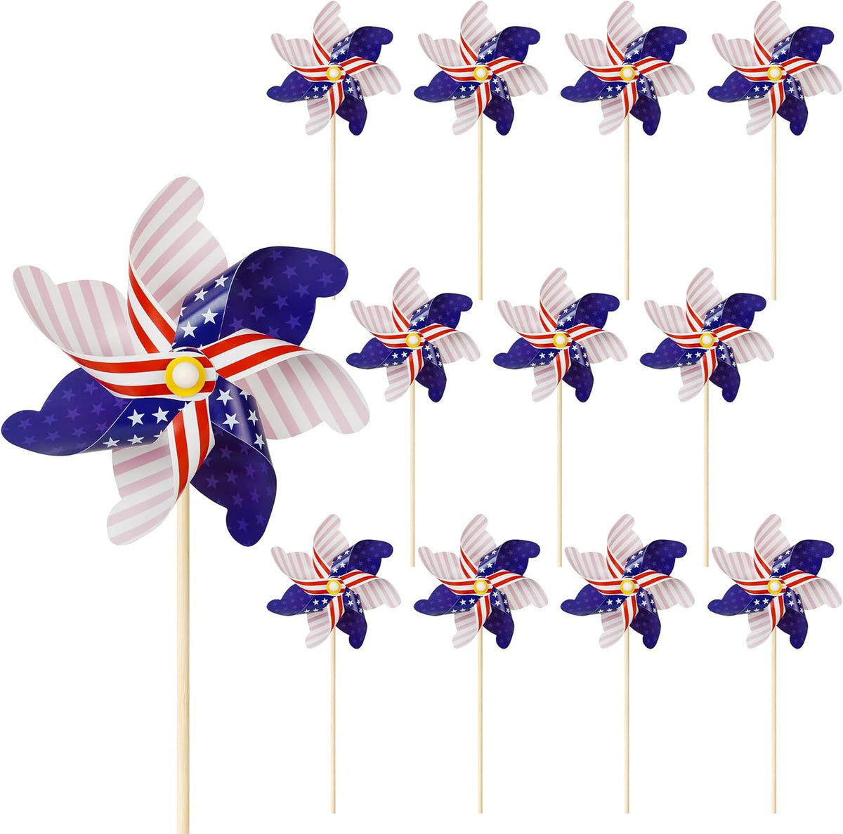 HOOSUN 12 Pcs Patriotic Pinwheels for Yard and Garden Patriotic Decorations,American Flag Pinwheels to Scare Birds Away,Red White and Blue Decorations Reflective Wind Spinners,Veterans Day Decorations