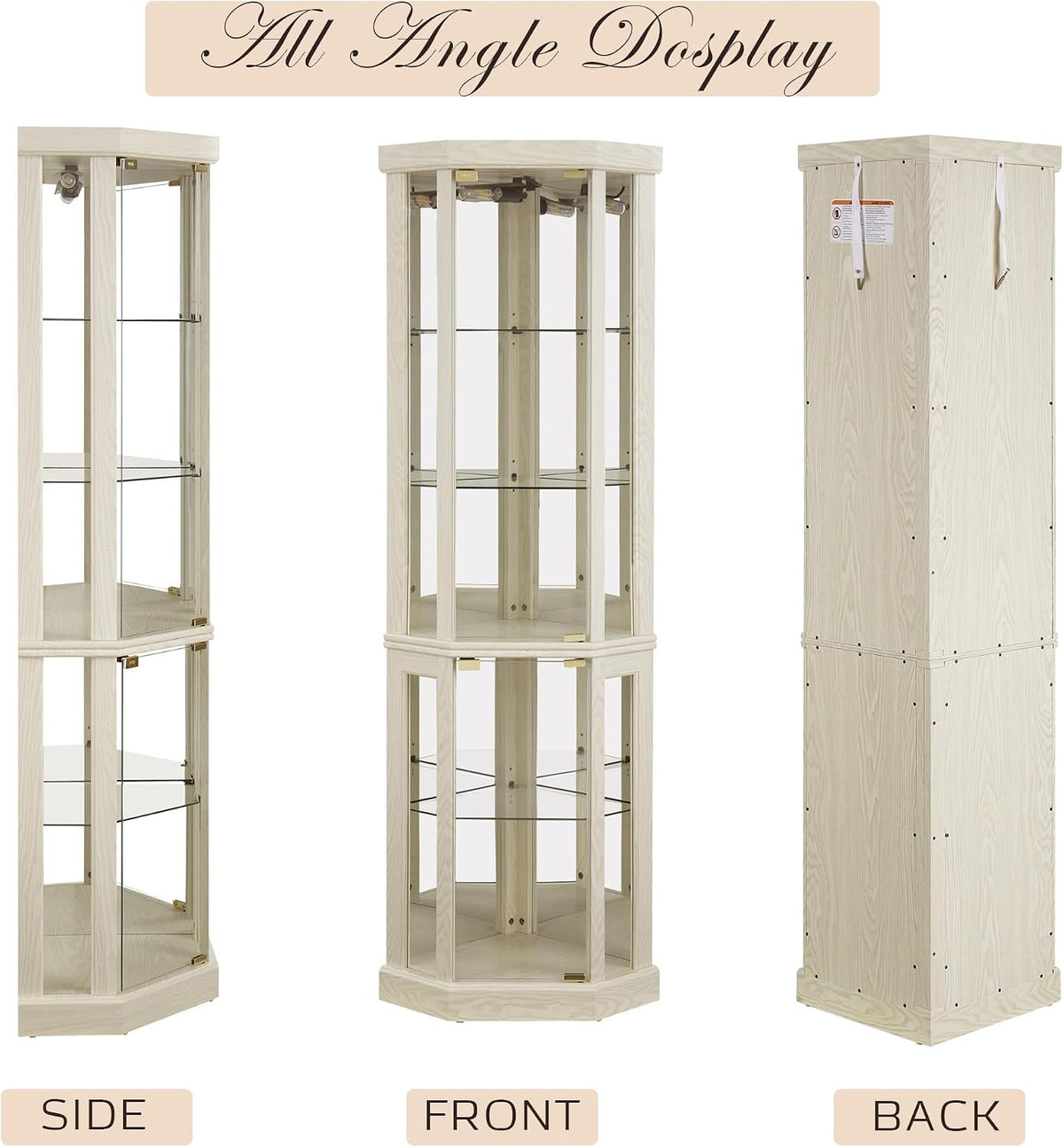 Corner Curio Cabinet, 70" H Lighted Glass Display Cage with Tempered Glass Doors and 5 Adjustable Shelves, Light Bulb Inclued, Wine Bar China Cabinet for Living Room (White)