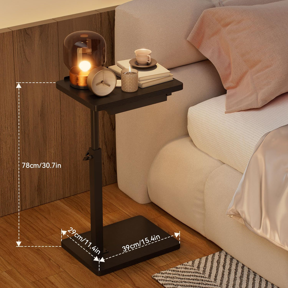 IBUYKE C Shaped Side Table, Angle Adjustable, 360° Swivel Height Adjustable End Table for Small Spaces, for Phone Computer & Tablet, Modern Small Coffee Snack Table for Sofa/Bed, Black UTVT004B