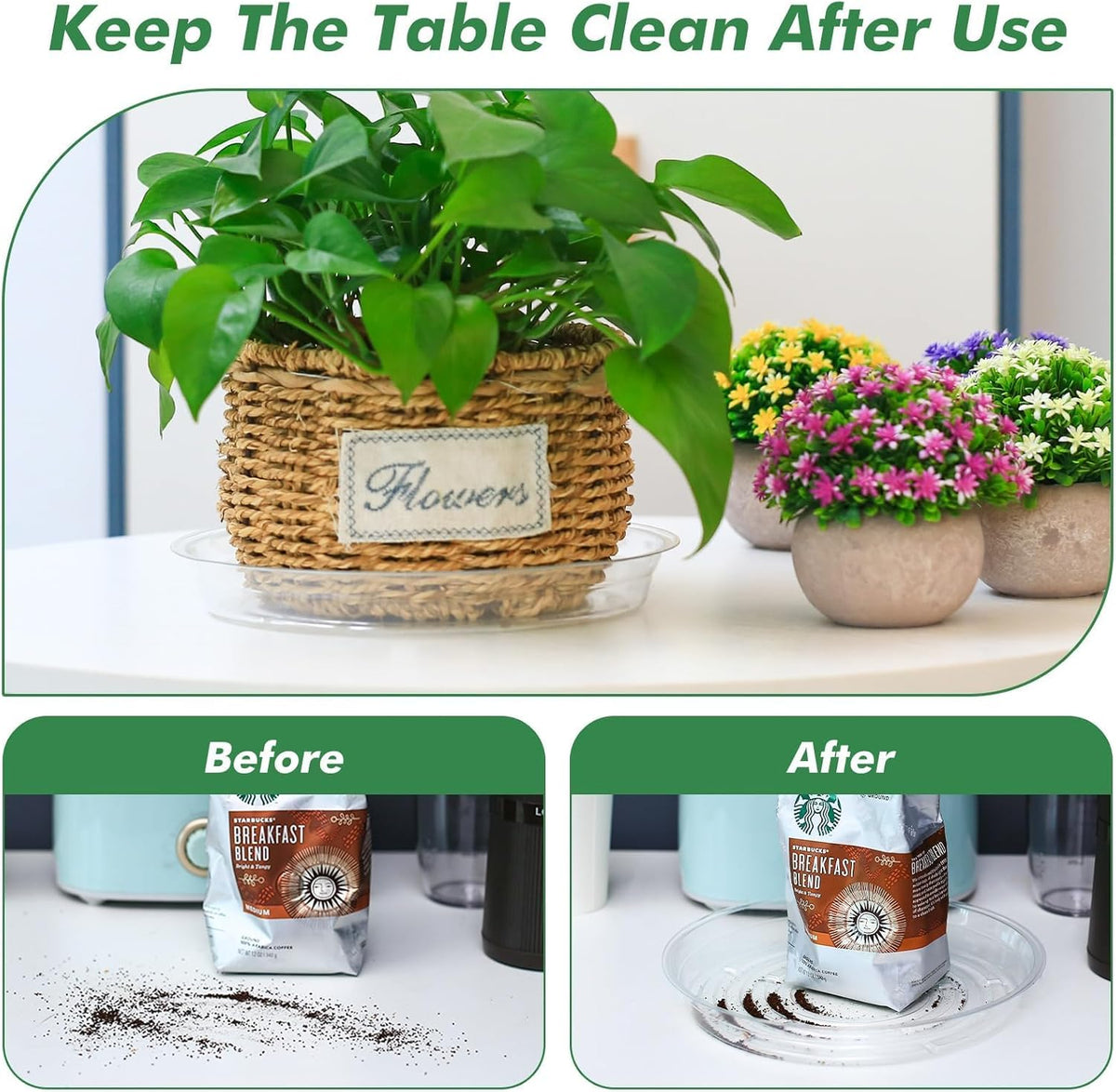 20 Pack Clear Plastic Plant Saucer 8 Inch Drip Trays Small Plant Plate Dish for Indoor Flower Pots and Planters, Bulk