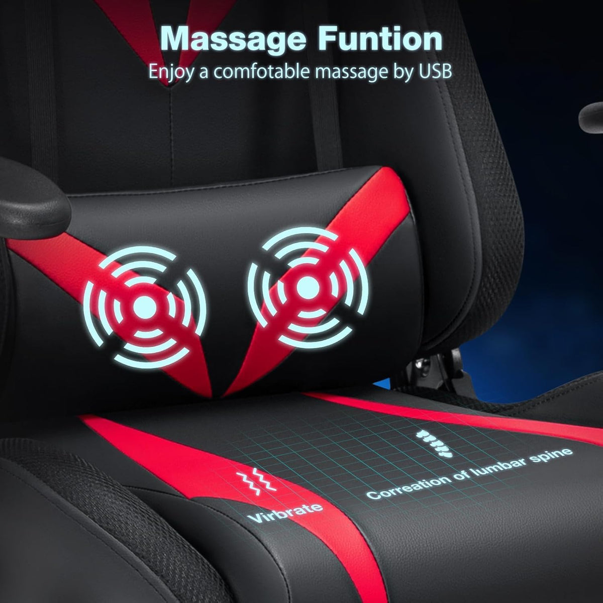 Led Gaming Chair with Speakers Massage 165° Reclining Computer Chairs-Red | RGB Lights Video Game Chairs for Adults;Racing Style;Rocking Mode;Bluetooth Gamer Chair with Footrest;Adjustable Armrests