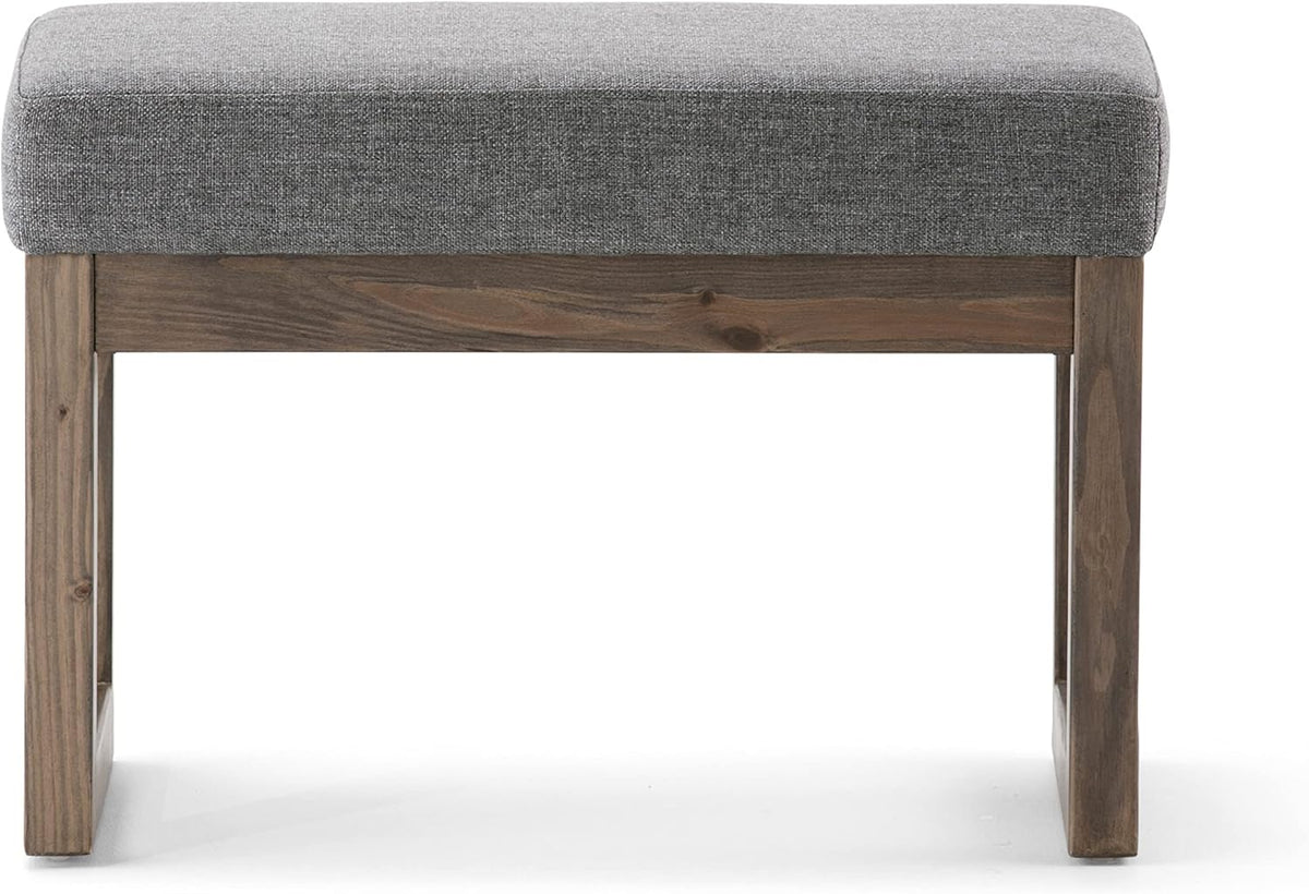 SIMPLIHOME Milltown 27" Wide Linen Look Rectangle Ottoman in Grey | Contemporary ottoman with a cushioned seat for extra seating in your bedroom or entryway; footstool, footrest or pouf.