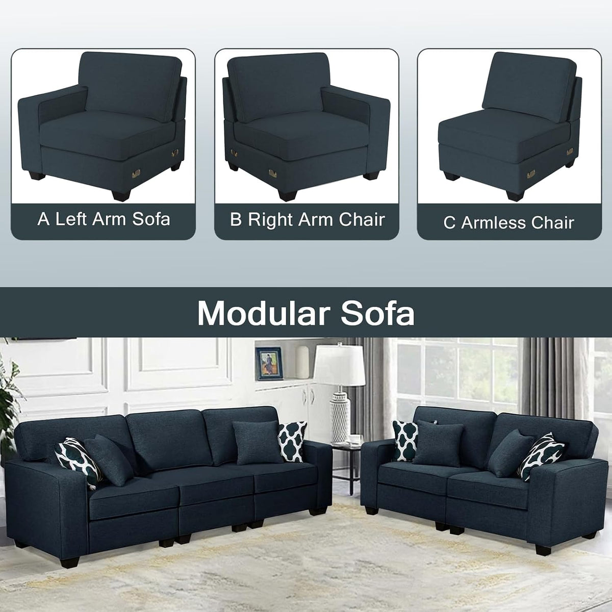 Legend Vansen Modular Sectional Sofa L Shaped Couch with Ottoman Modern Reversible Corner Sectional Couch for Living Room