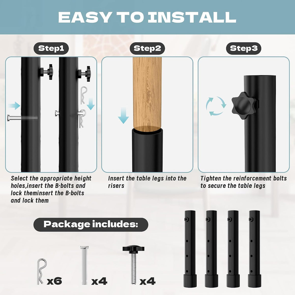 ZhouDaShu Table Leg Extenders for Folding Tables, Table Leg Extensions for Bent and Straight Legs, Heavy Duty Steel Adjustable Folding Table Leg Risers (9.8 in (25 cm) (4 Pack))