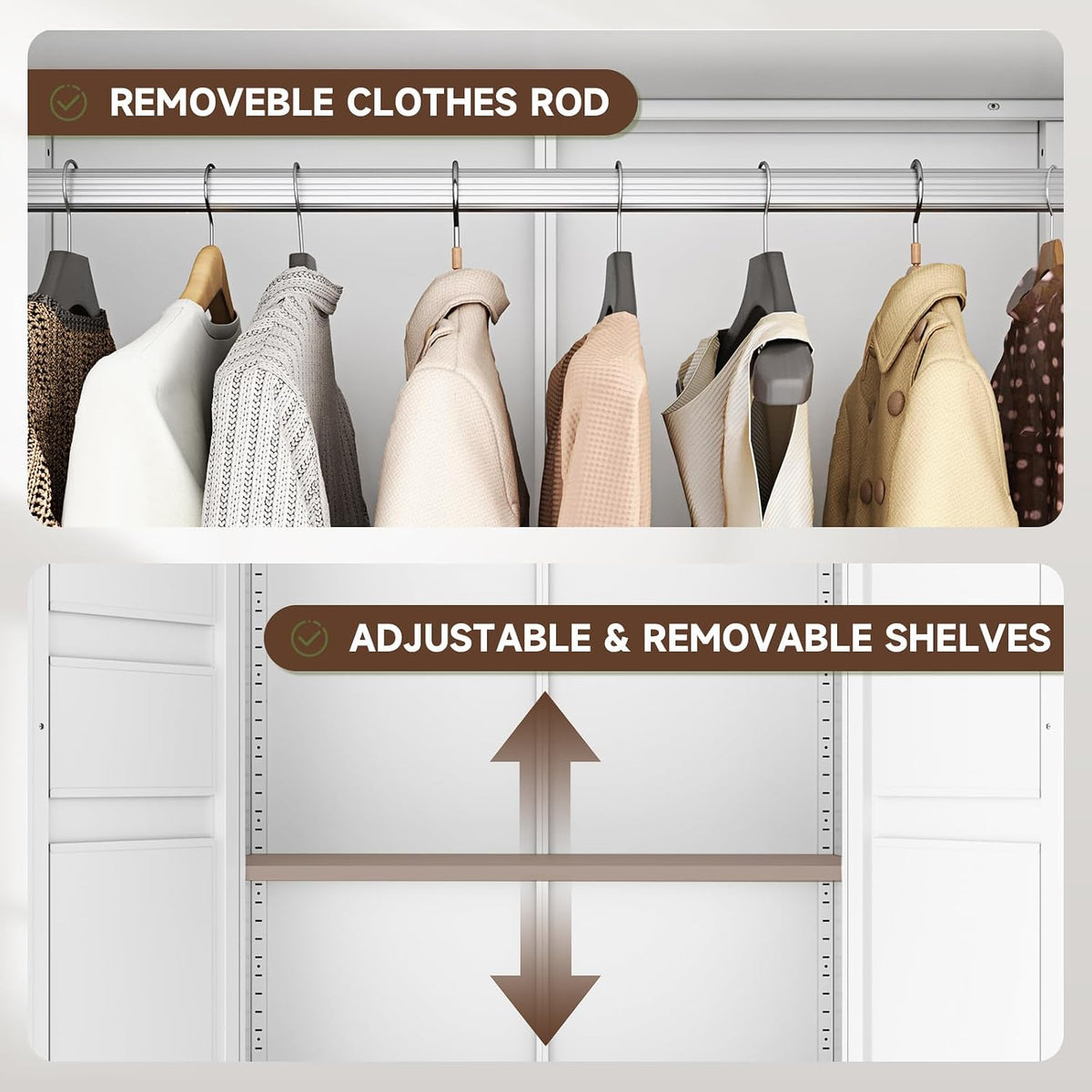 Letaya Metal Armoire Wardrobe Closet with Drawers,Clothing Storage Cabinet with Doors and Shelves,Coat Closet with Hanging Rod,Bedroom,Home,Cloak Room,White-71 H x 32" W x 18" D