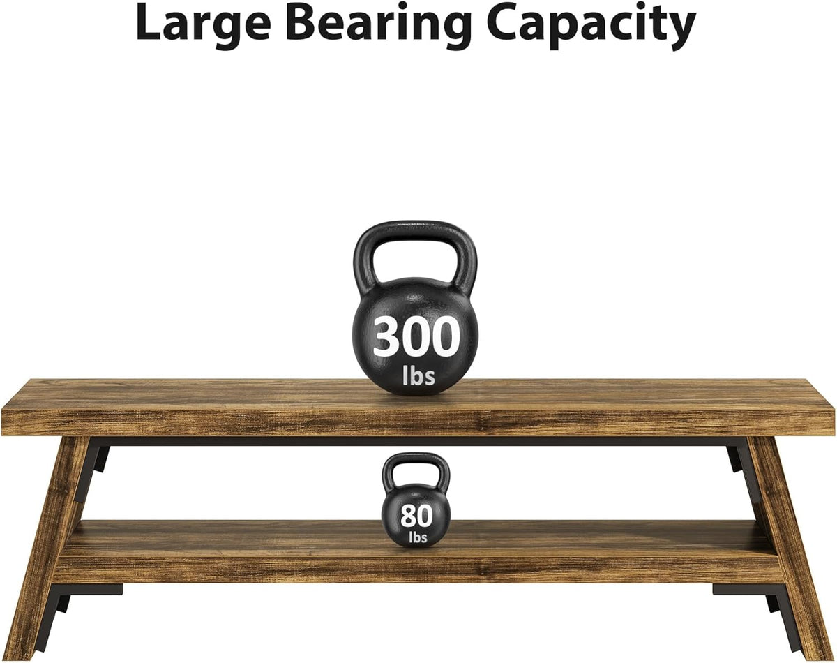 47 inch Entryway Bench, Wood Entry Bench for Shoe Storage, 2-Tier Modern Farmhouse Long Shoe Bench for Hallway, Front Door, Bedroom, Living Room, Closet, Mudroom, Rustic Brown