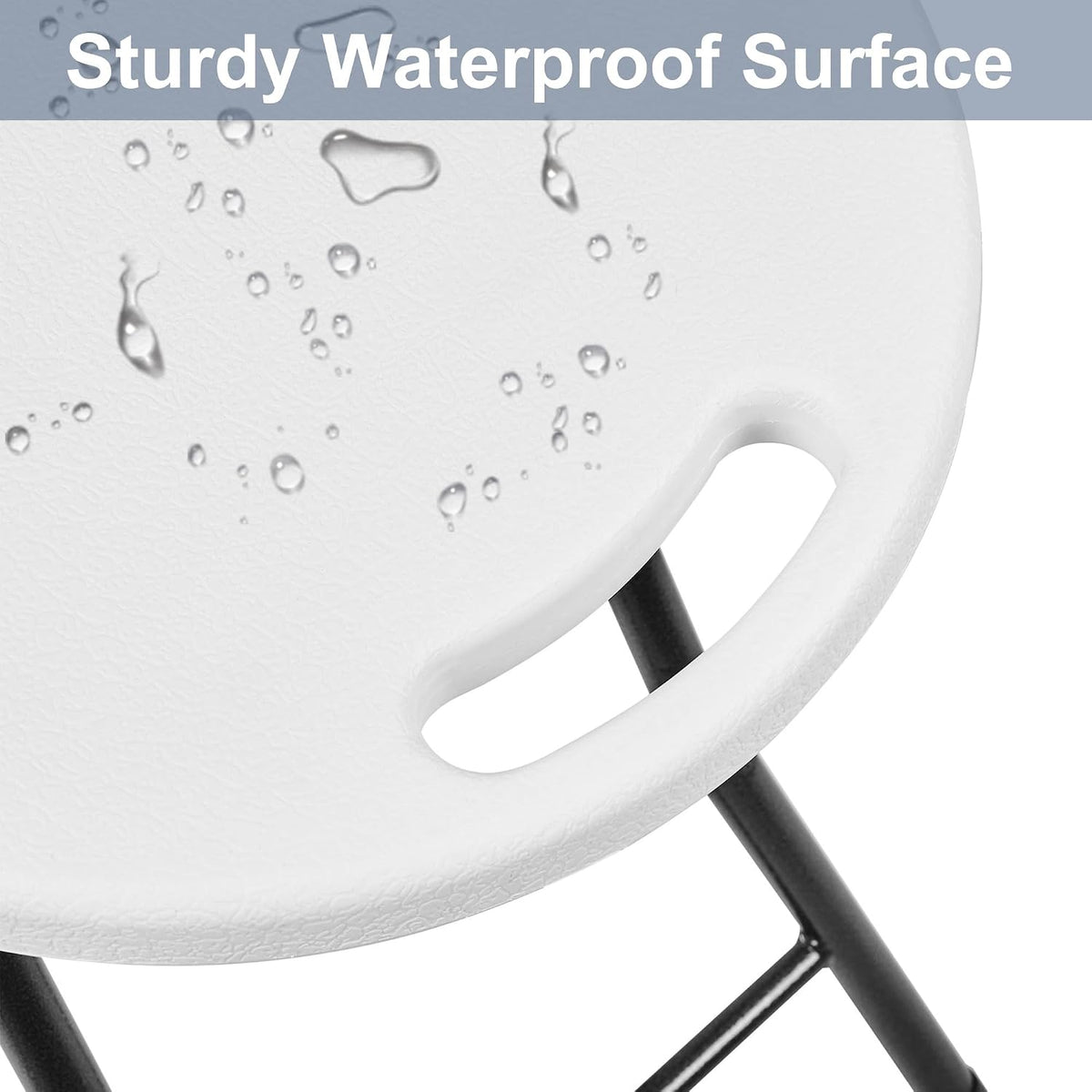 VECELO Folding Stool 18" with Handle, Solid Bottom Support, Iron X-Frame, 500 lbs Capacity, Anti-Slip Feet, Easy Clean, Lightweight Foldable Stool for Camping, Kitchen, Vanity and Outdoor, White