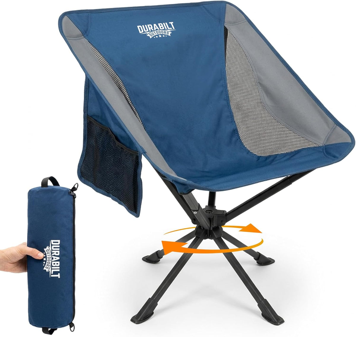 360° Rotation Swivel Camping Chair- Holds 330lb, Small Portable Folding Chair, Ultralight 4lb Compact Backpack Chair with Carry Bag & Side Pocket for Camping, Hiking, Beach, Fishing, Hunting