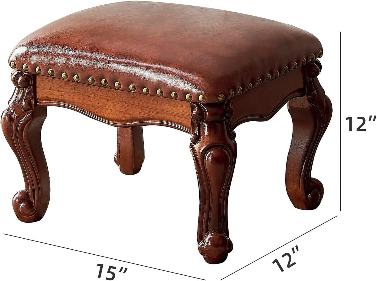 LKZ Foot Stool Microfiber Leather Ottoman Wooden Shoe Stool Small Sofa Stool Footrest Stool for Living Room Bedroom (Red-Brown)