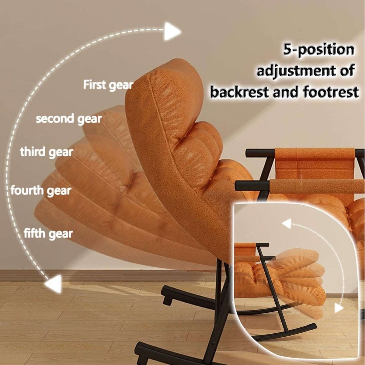 Leisure Rocking Chair and Footstool Set, Modern Living Room Rocking Chair with Cushion,Bedroom Breathable Sofa Lounger with Legrest,Comfortable Garden Rocking Chair with Armrests,Adjustable
