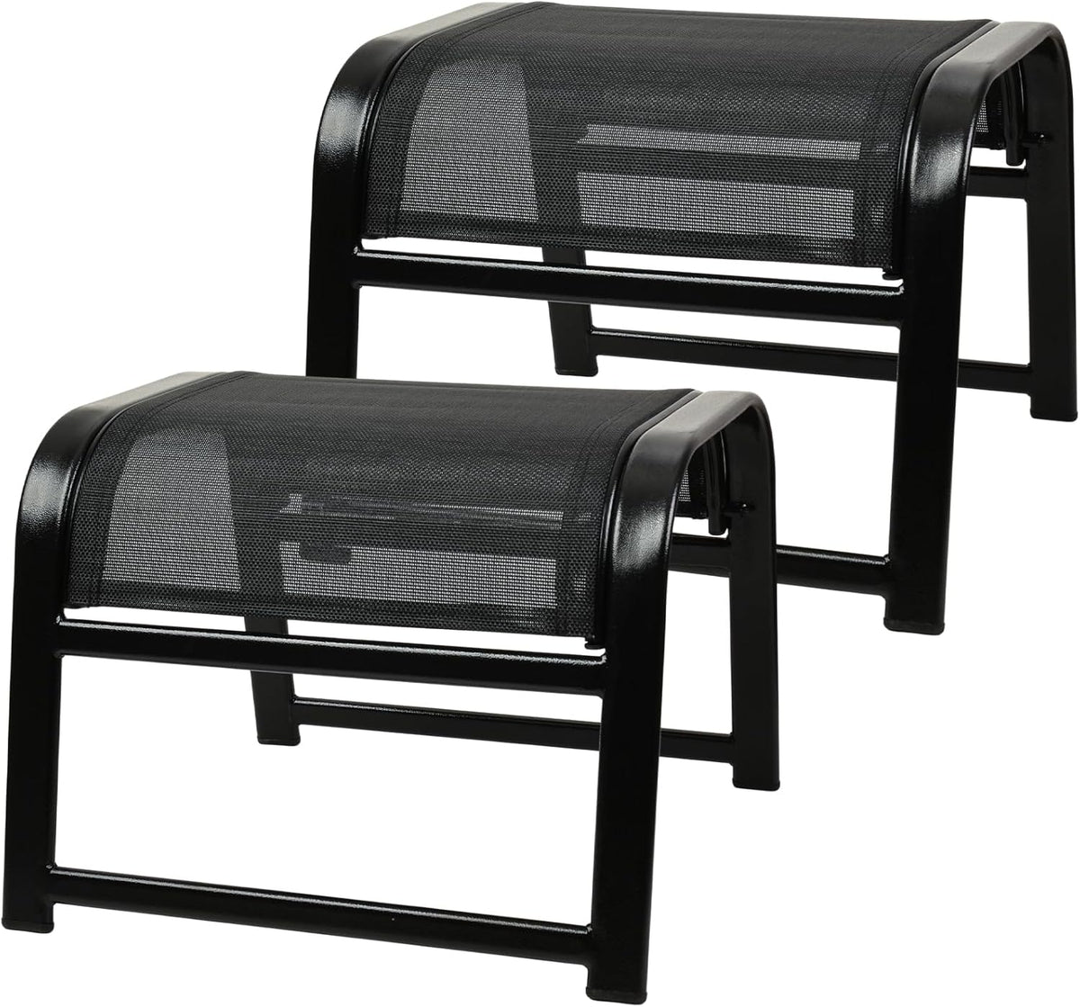 Assembled Patio Outdoor Ottoman 2 Set, Portable Footstools Textliene Metal Foot Rest Black