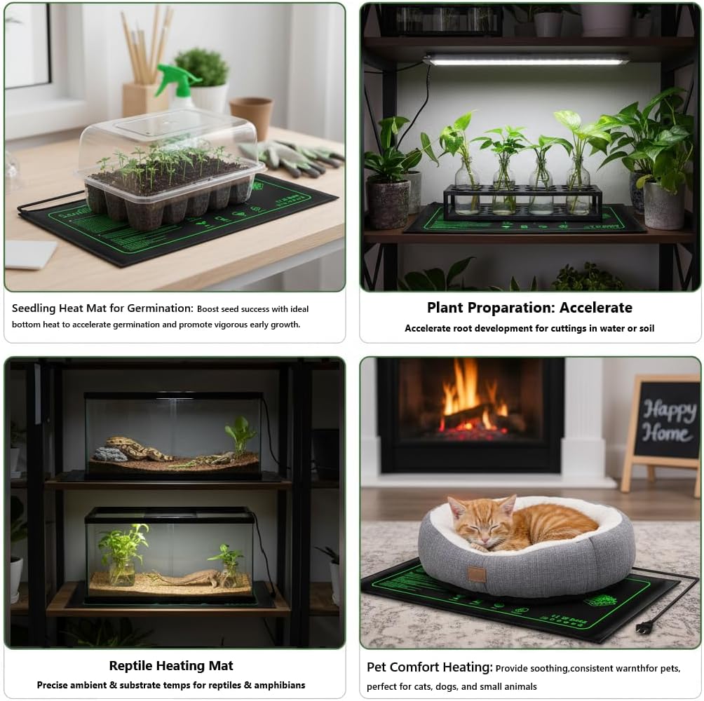 2 Pack Graphene Plant Heating Mat for 1020 Seedling Trays, 20W Waterproof Heating Pads for Seeds Germination and Microgreen Trays Thick and Reusable Gardening Gifts