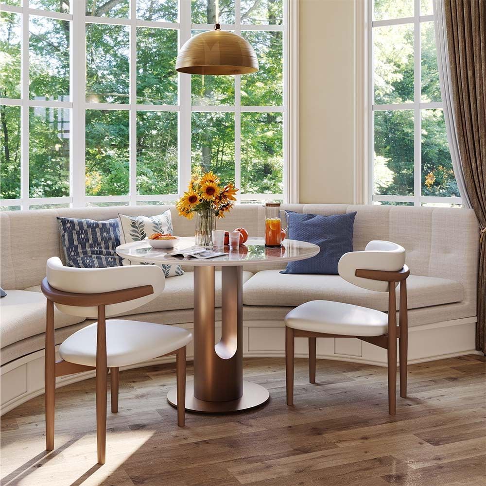POVISON Round Dining Table, 35" Modern Sintered Stone Kitchen Table for 2 with Stable Carbon Steel Base, Pandora Small Circle Dining Room Tables for Kitchen, Living Room, Bistro(Table Only)