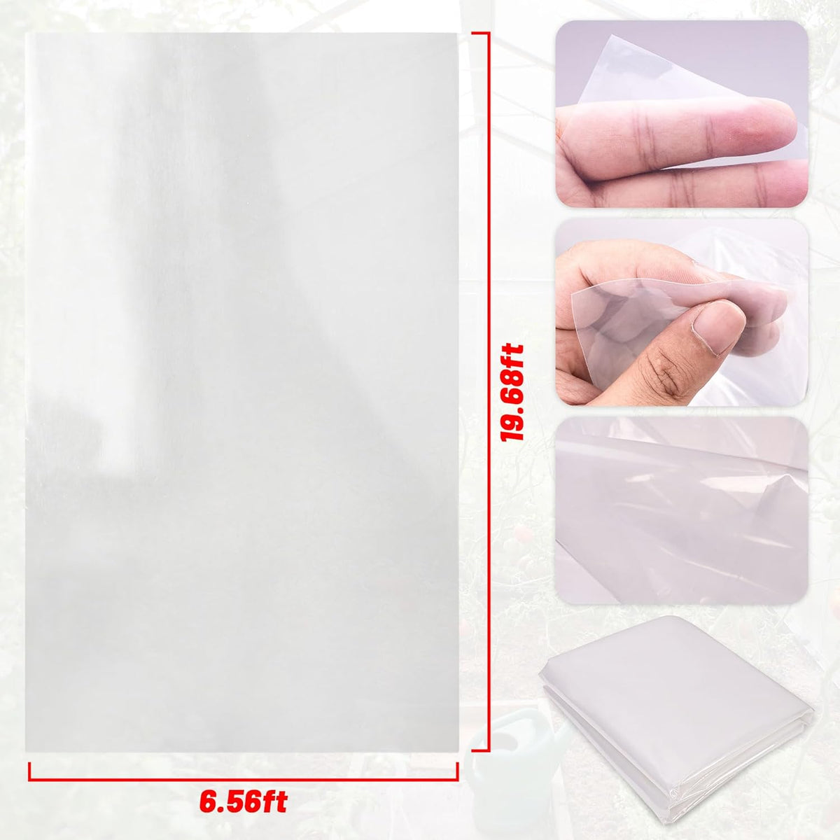 6 Mil Clear Greenhouse Plastic Sheeting,Transparent Plastic Film for Greenhouse, Resistant Polyethylene Film for Farm,Garden (6.5ftx19.7ft)