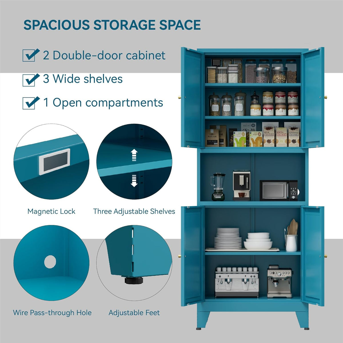 COFaR 69" Tall Modern Kitchen Pantry,Metal Storage Cabinet with Adjustable Shelves,Pantry Cabinet with 6-Tier,Freestanding Cupboard for Kitchen,Dining Room,Living Room,Bathroom,Blue