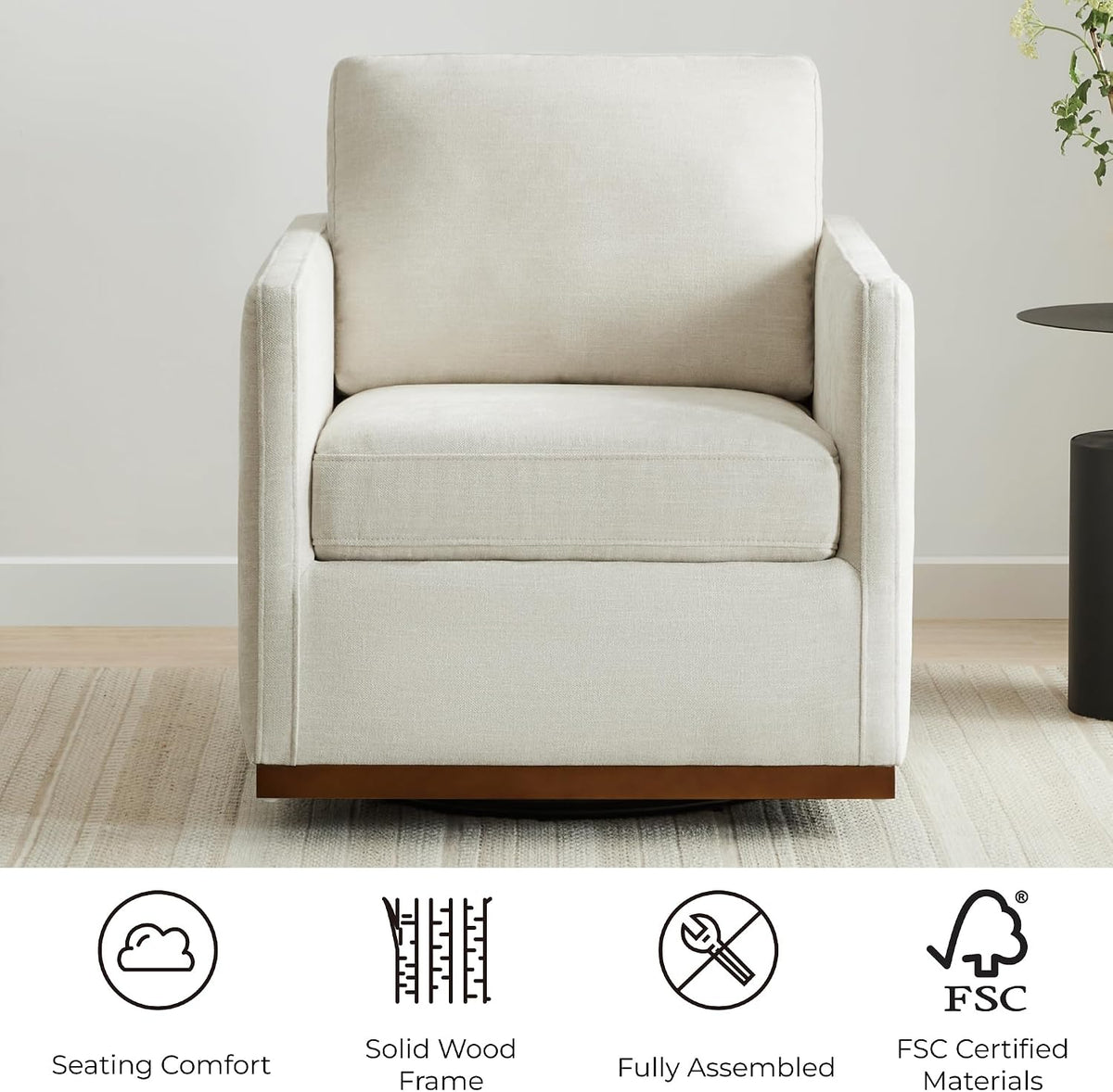 CHITA Swivel Accent Chair, FSC Certified Wood Frame, Fully Assembled, Linen | Linen Fabric Arm Chair with 360° Swivel Wood Base, Mid Century Modern Living Room Chair, 33"Dx30"Wx33"H, 300 Lb Capacity