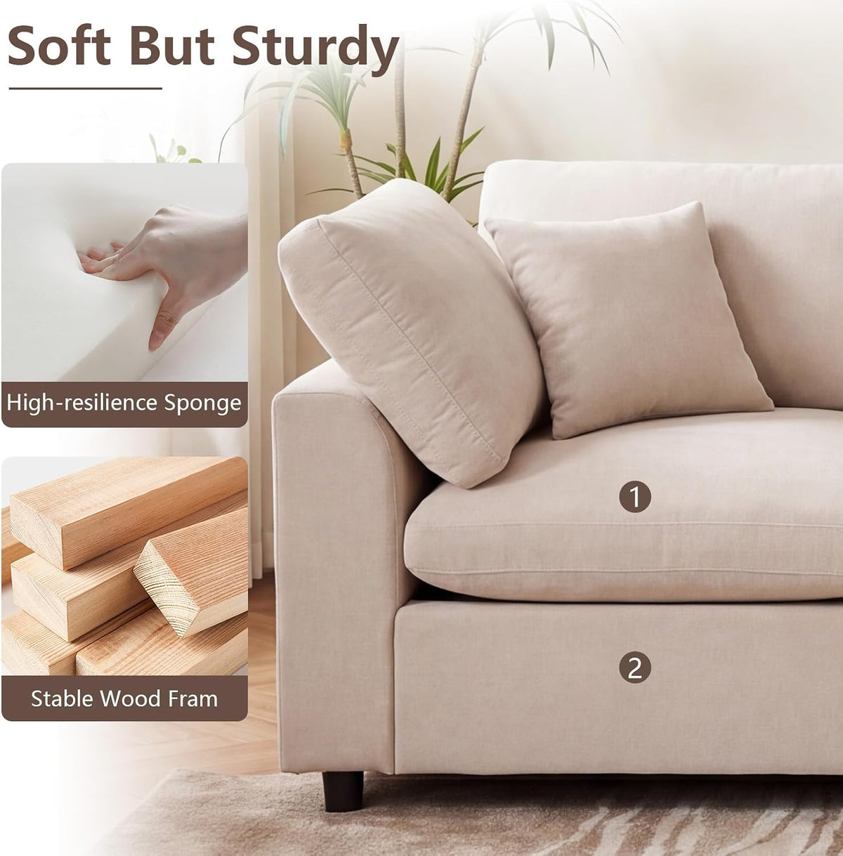 KIVENJAJA 130.3" Oversized Modular Sectional Cloud Sofa Couch, Beige