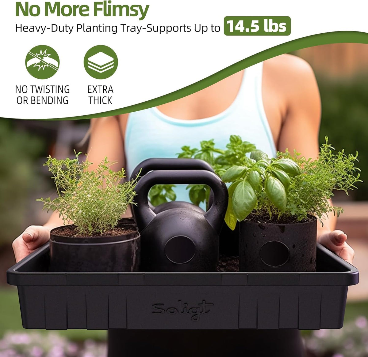 SOLIGT Extra Thick Heavy Duty 10 Pack Seed Starting Trays - Microgreens Growing Trays Seedling Plant Germination Starter Tray Transplant Fodder Flats, No Holes, No Leakage, Reusable, 14 * 10.8 * 2.3"