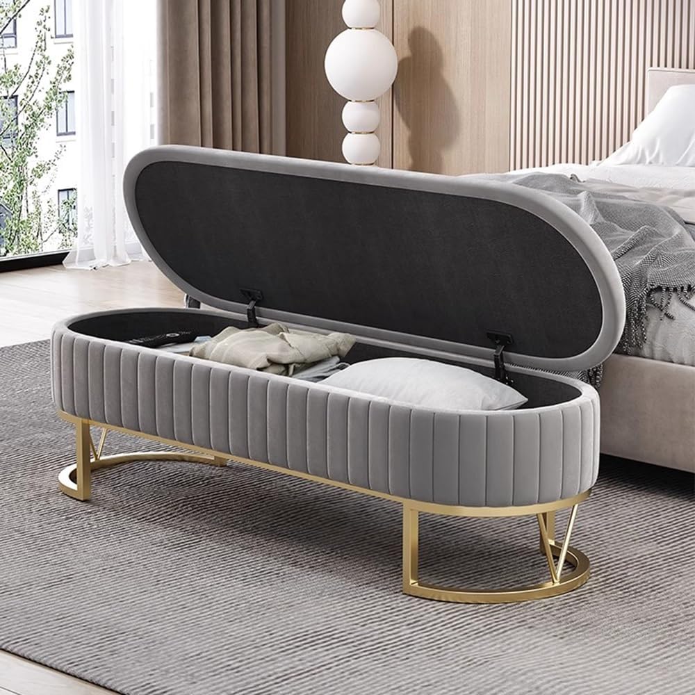 Modern Storage Bench Upholstered Bedside Stool with Metal Legs Modern for Living Room Entryway Entryway(Pink,Medium)