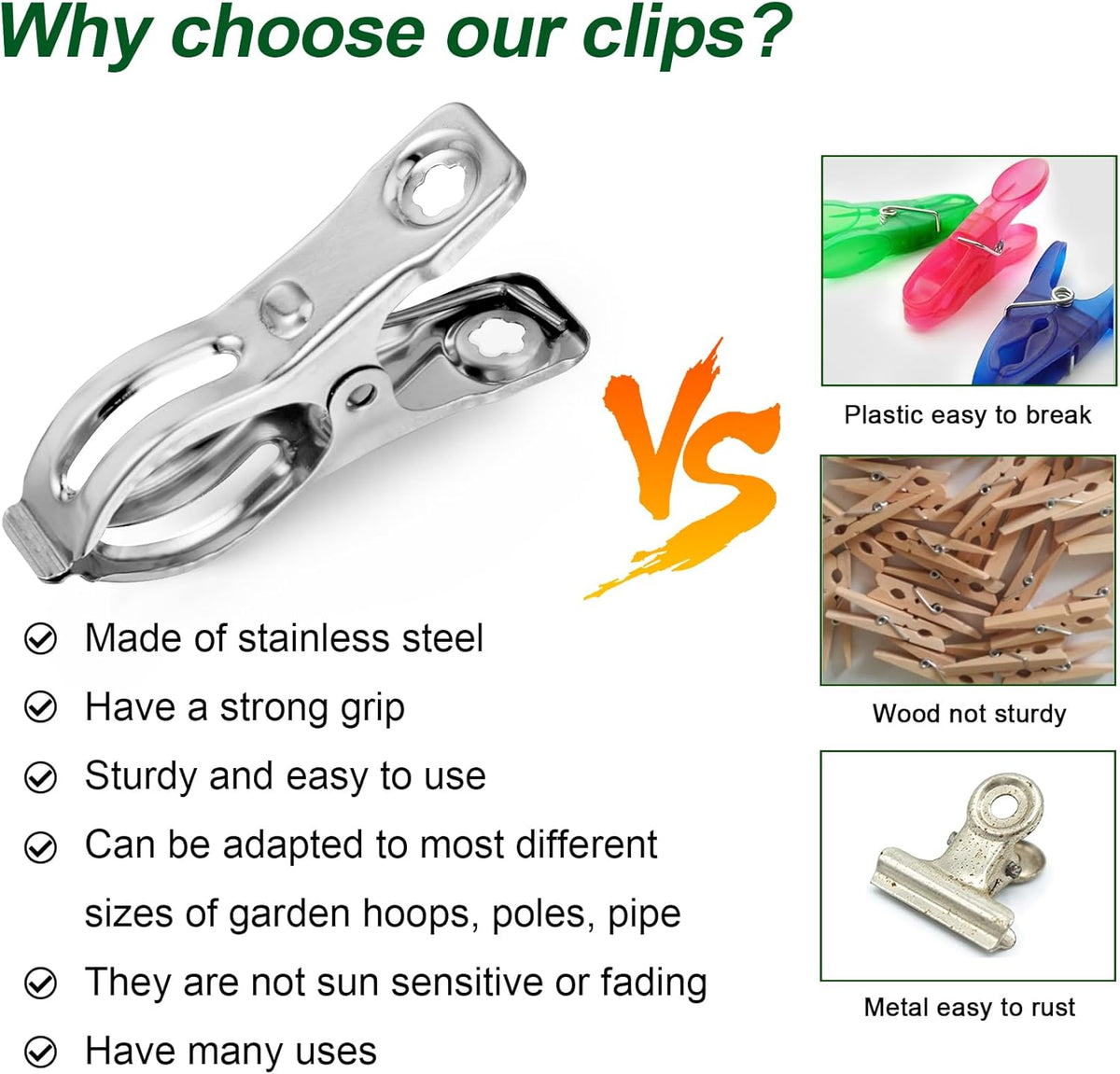 20 Pcs 2.3inch Pvc Clamps, Gardening Clips for Netting, Greenhouse Clamps Made of Stainless Steel, Have a Strong Grip of Greenhouse Clips, For 1/2'', 3/4'', 1'' Garden Hoops