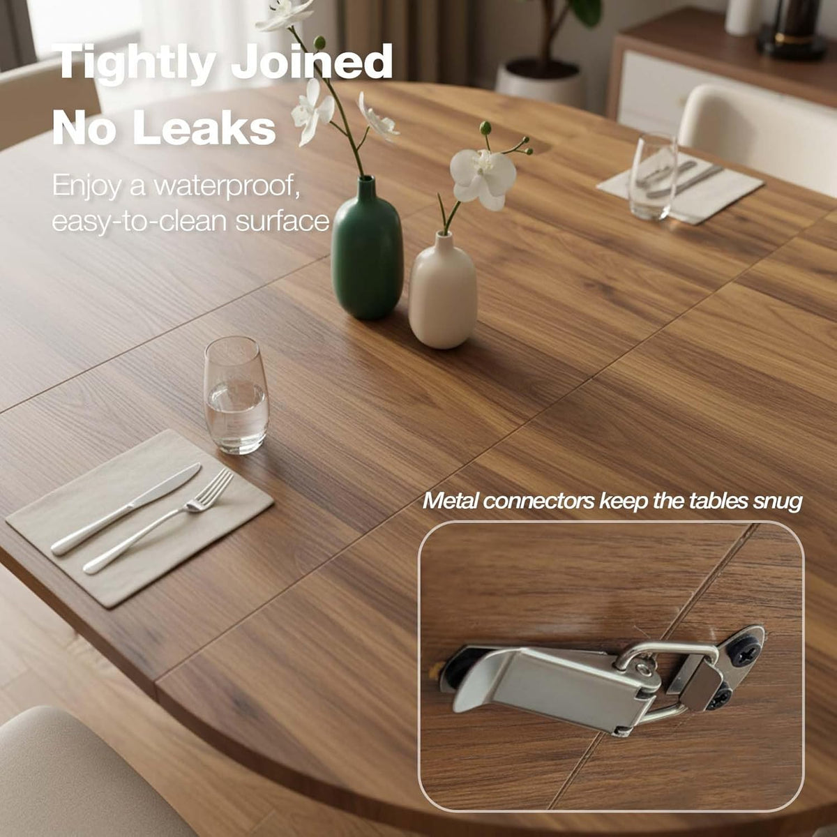 43.3''–59'' Extendable Round Dining Table for 4–8, Modern Wood Oval Kitchen Table with Storage Shelf, Space-Saving Expandable Circle Dinner Table for Dining Room or Living Room (Walnut)