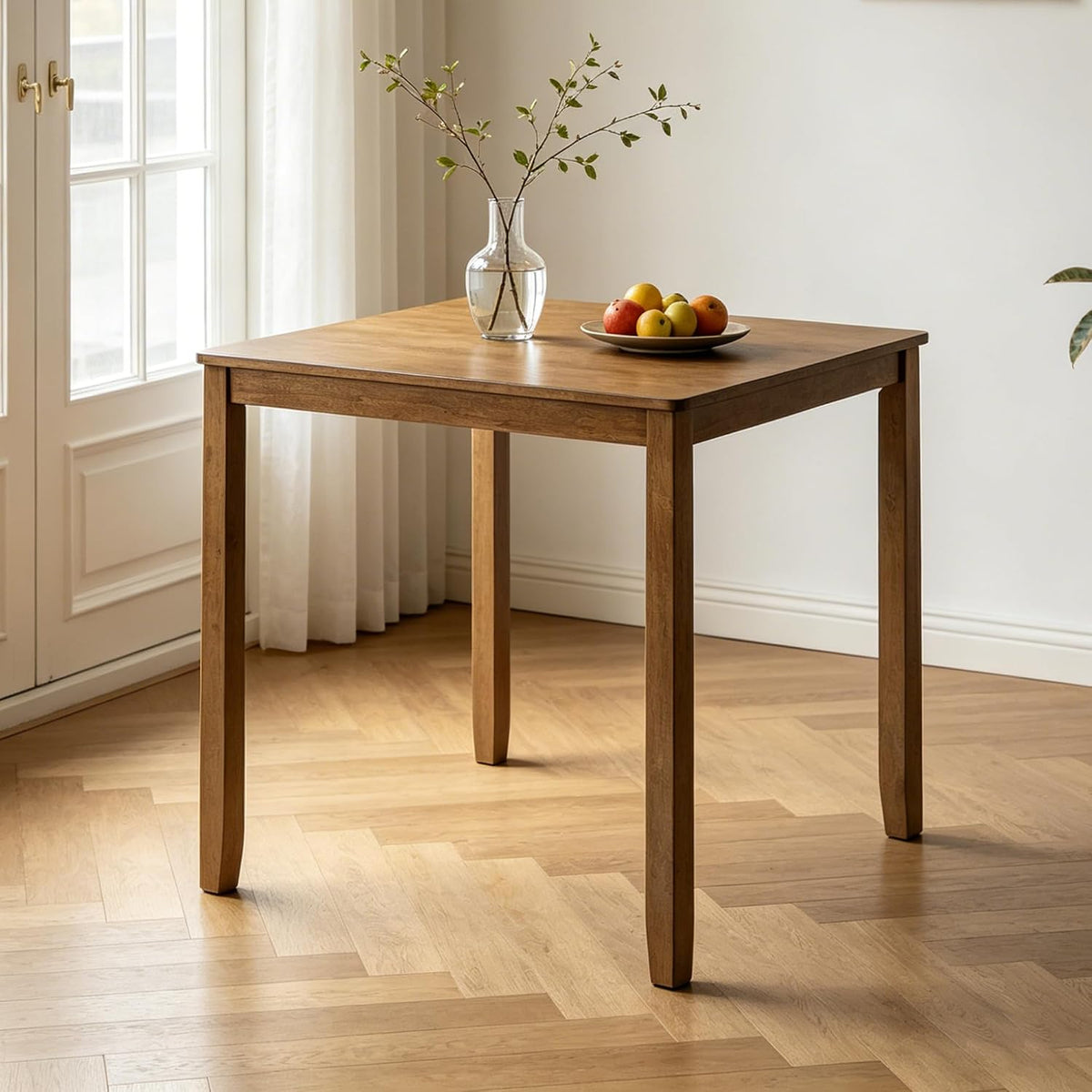 LUMISOL 34.5” Square Dining Table, Wood Kitchen Table for 4 People, Farmhouse Counter Height Table for Kitchen, Dining Room, Oak