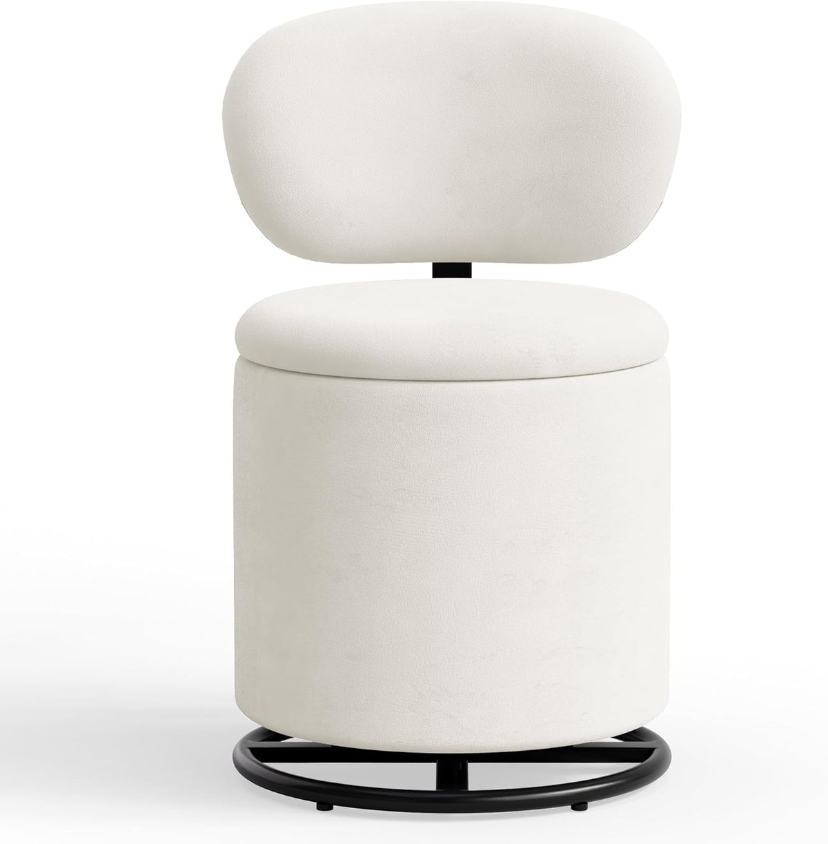LIVELYGLOW Velvet Vanity Chair with Independent Backrest, 360° Swivel Makeup Stool with Storage, Modern Chair for Bedroom & Living Room, Easy to Assemble, White