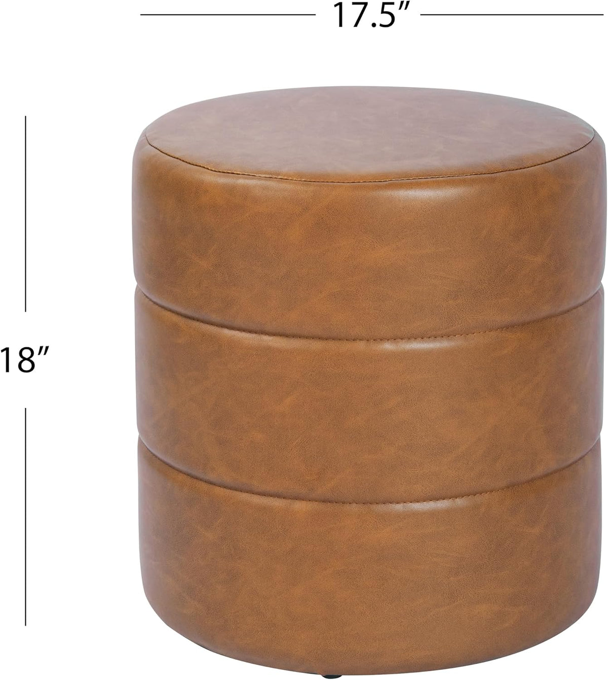 Spatial Order Upholstered Faux Leather Round Ottoman (No Lid, Seat Only) | Spatial Order Home Décor | Foot Rest Pouf – Camel Brown