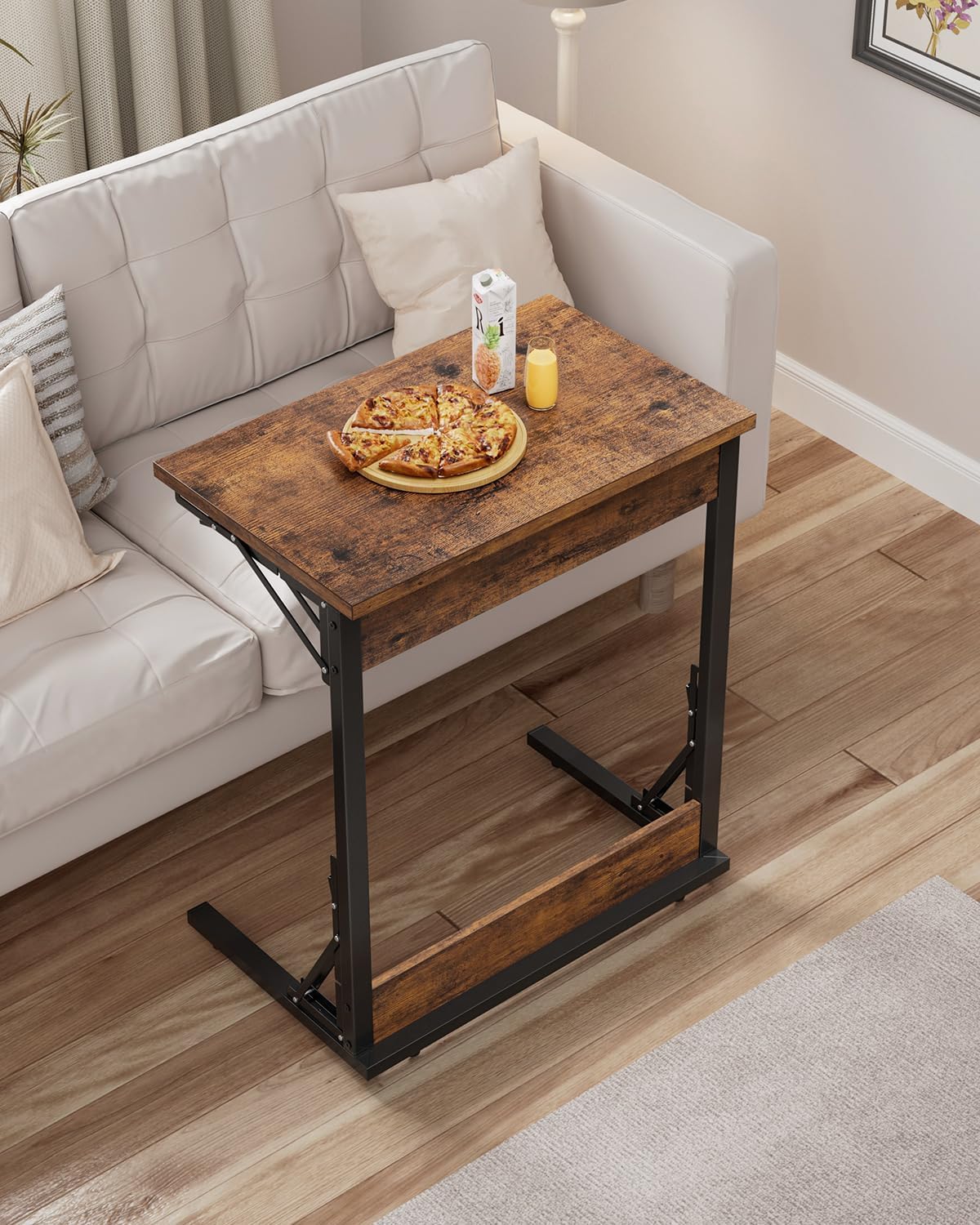 Tatub Folding TV Tray 4PCS, 24" Wide C-Shaped Couch Table, Rustic Brown