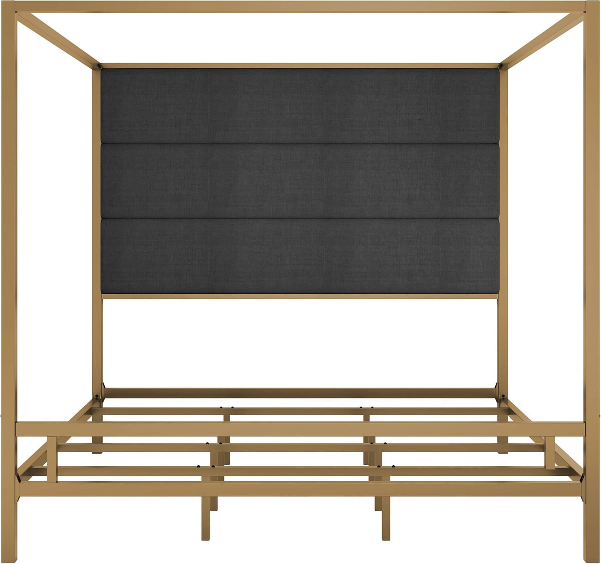 King Size Modern Gold Canopy Bed with Tall Headboard(Dark Gray+Gold, King)