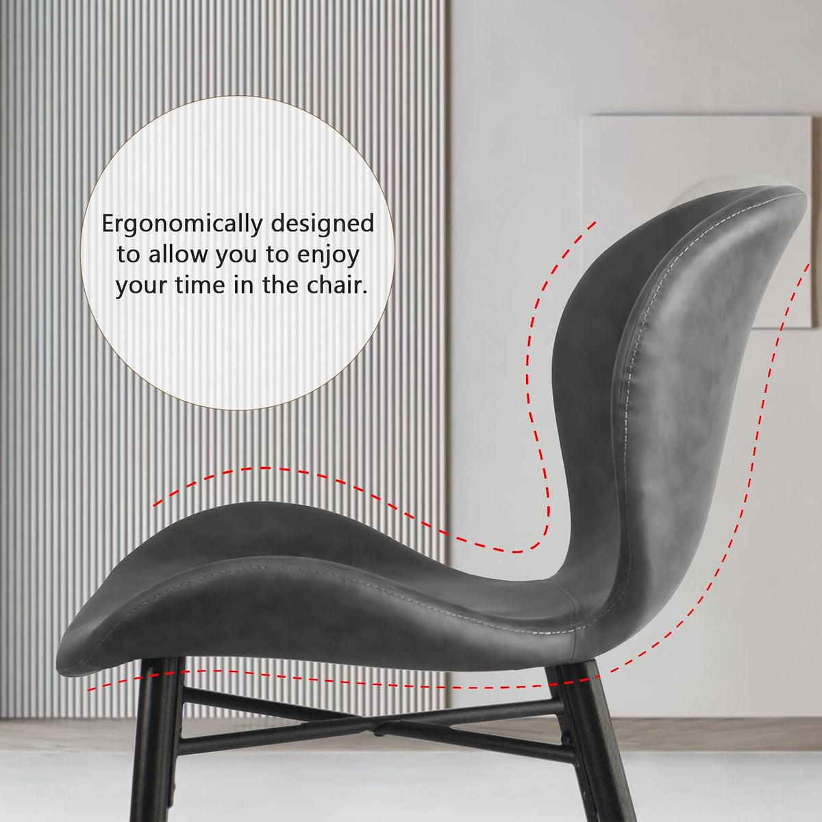 Modern Dining Chair Set of 4, Comfortable Dining Room Chairs with Thick Cushions, Faux Leather Upholstered Kitchen Armless Side Chairs, Wooden Leg for Home, Kitchen, Grey
