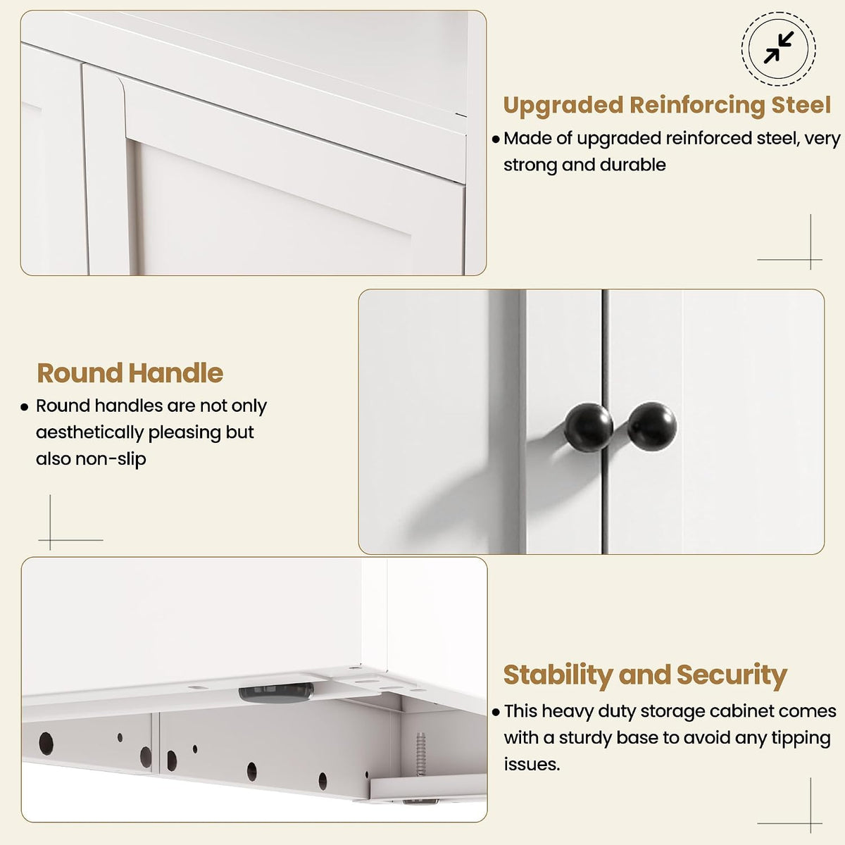 Kitchen Pantry Cabinet, 72" Tall White Metal Storage Cabinet, Kitchen Storage with 2 Doors and 5 Adjustable Shelves, Freestanding Cupboard for Living, Dining Room and Bathroom,Assemble Required