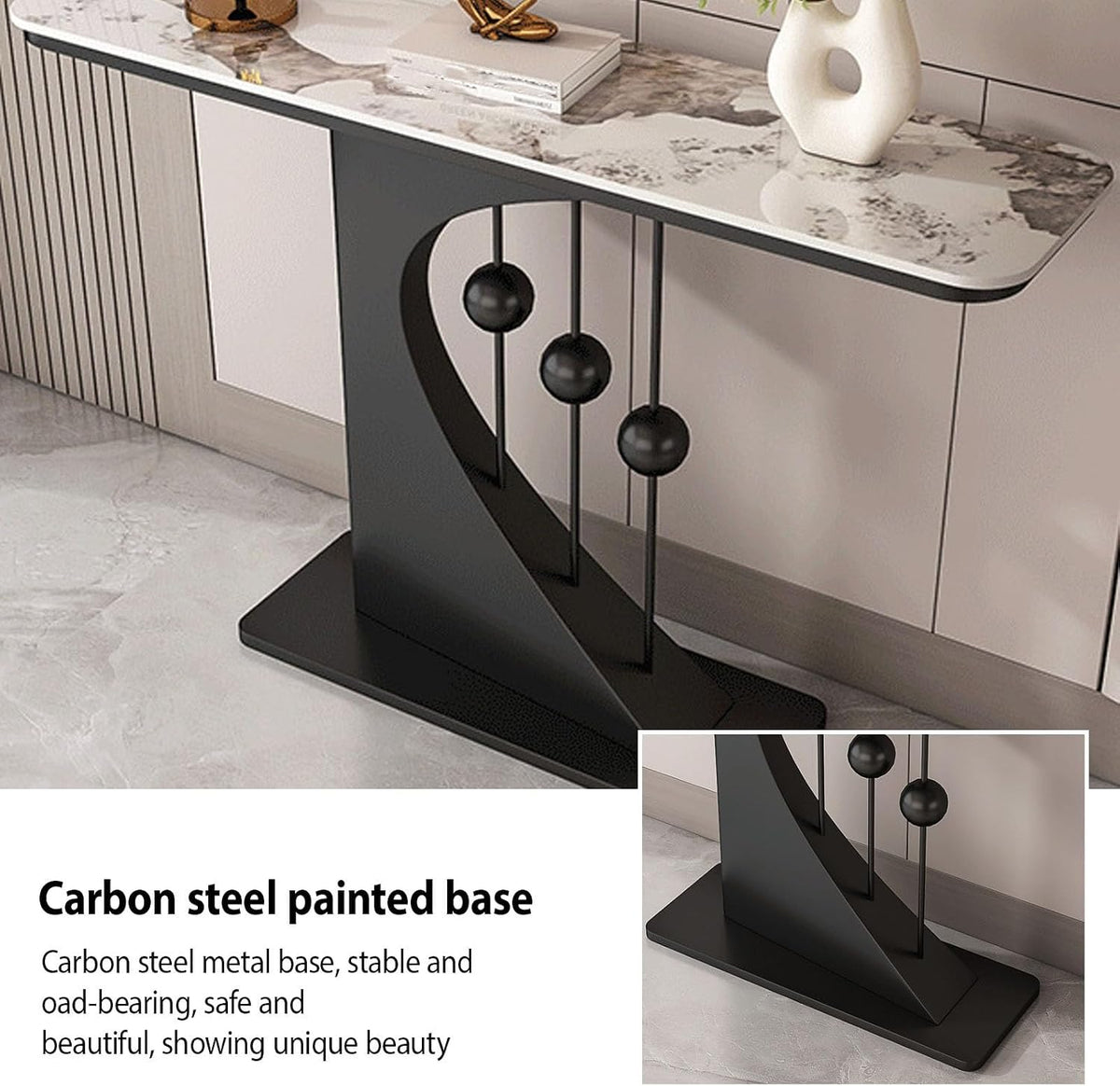 Faux Marble Console Table,Narrow Long Entryway Table,with Geometric Metal Frame,with Marble Tabletop,for Corridor/Entrance/Living Room/Bedroom,for Small Spaces(F,120cm/47.2in)