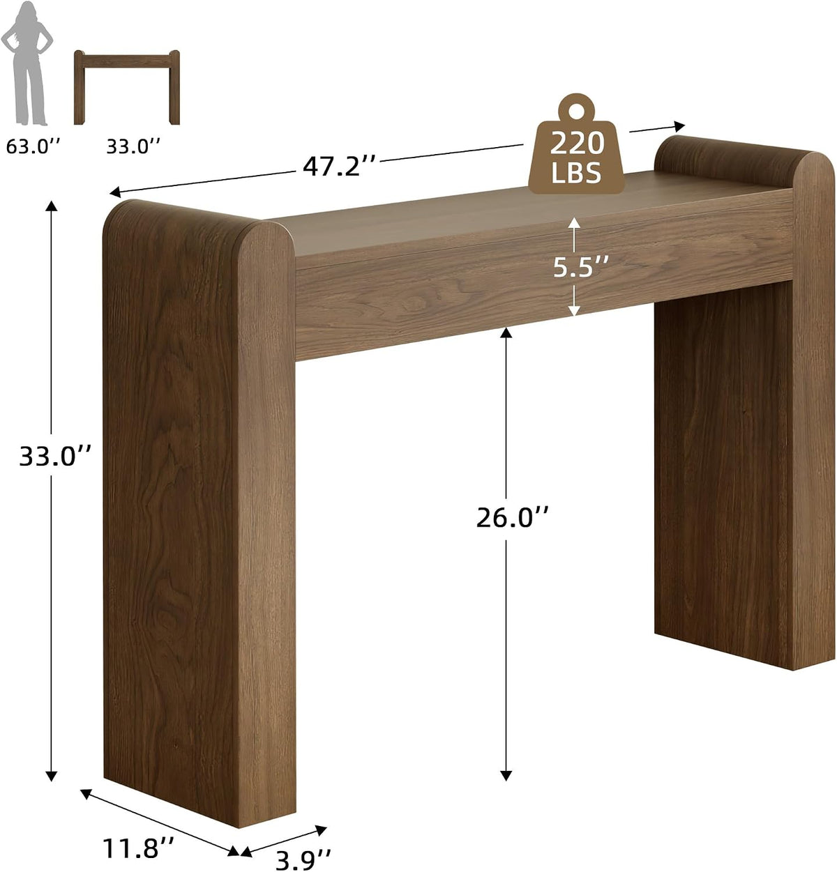 Lulive Arc Entryway Table, 47 Inch Curved Console Table for Hallway | Rounded edges and fluted texture soften narrow spaces; 11.8"D profile fits entryway, hallway, living room or behind sofa.