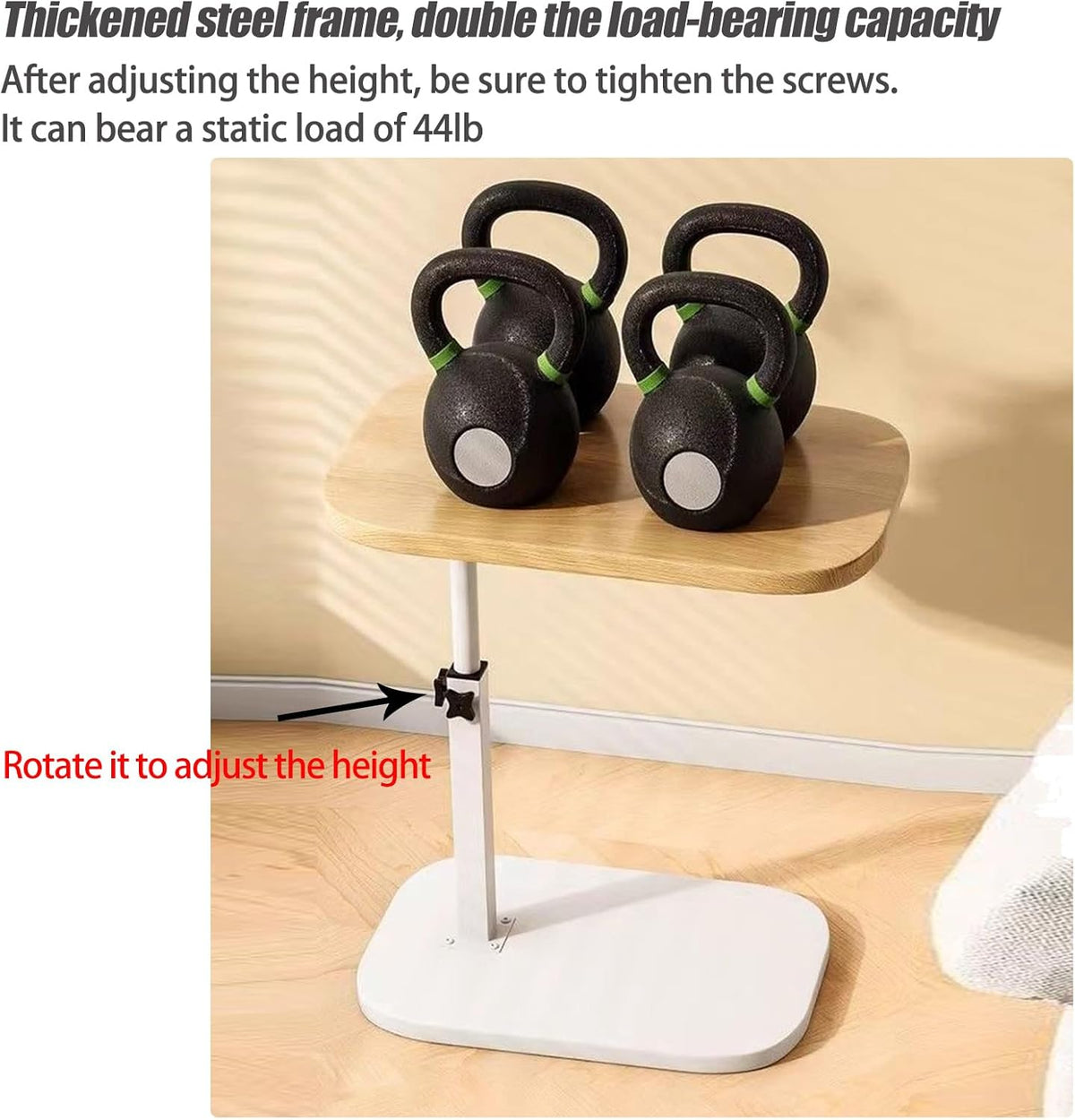 Pedestal Adjustable c Table for Small Spaces，C Shaped End Table Desktop can Turn 360° and the Height of the Sofa Small TV Tray Table Can be Adjusted for Couch